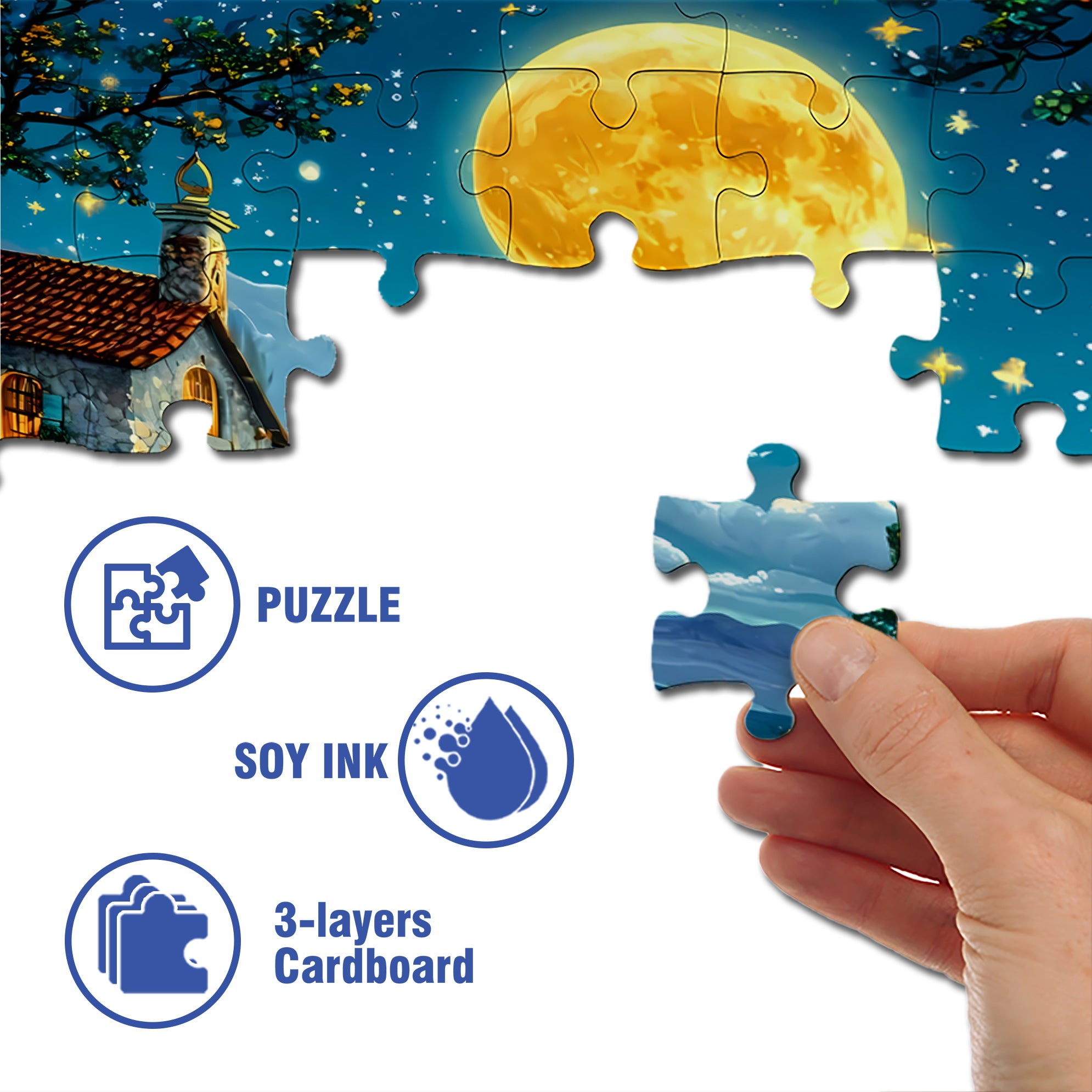 Moonlit Night 500pcs/1000pcs Jigsaw Puzzle, Scratch-Resistant, Interactive Family Game & Brain-Boosting DIY Decor, Perfect for Halloween, Christmas & New Year Gifts, Family Puzzle Game