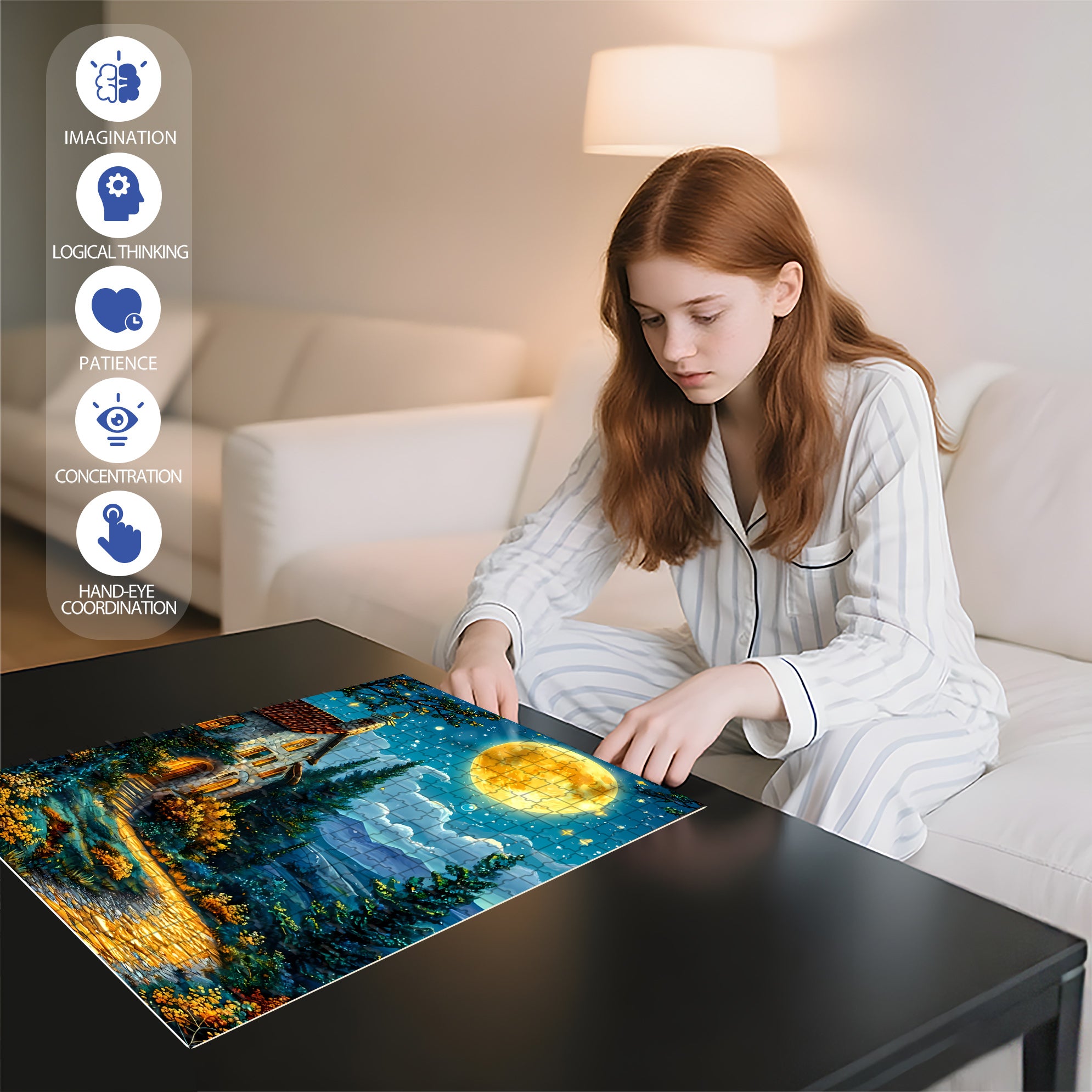 Moonlit Night 500pcs/1000pcs Jigsaw Puzzle, Scratch-Resistant, Interactive Family Game & Brain-Boosting DIY Decor, Perfect for Halloween, Christmas & New Year Gifts, Family Puzzle Game