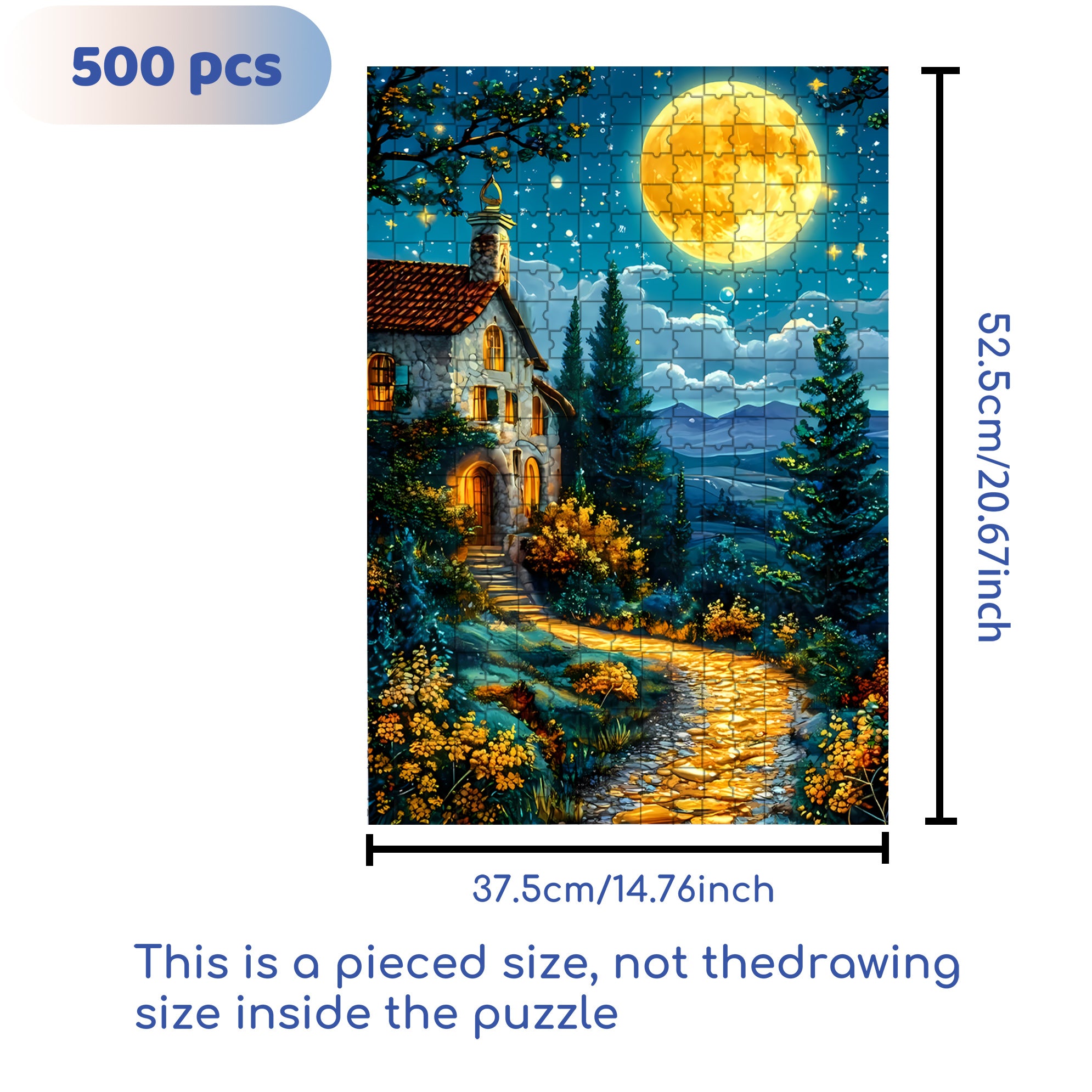 Moonlit Night 500pcs/1000pcs Jigsaw Puzzle, Scratch-Resistant, Interactive Family Game & Brain-Boosting DIY Decor, Perfect for Halloween, Christmas & New Year Gifts, Family Puzzle Game
