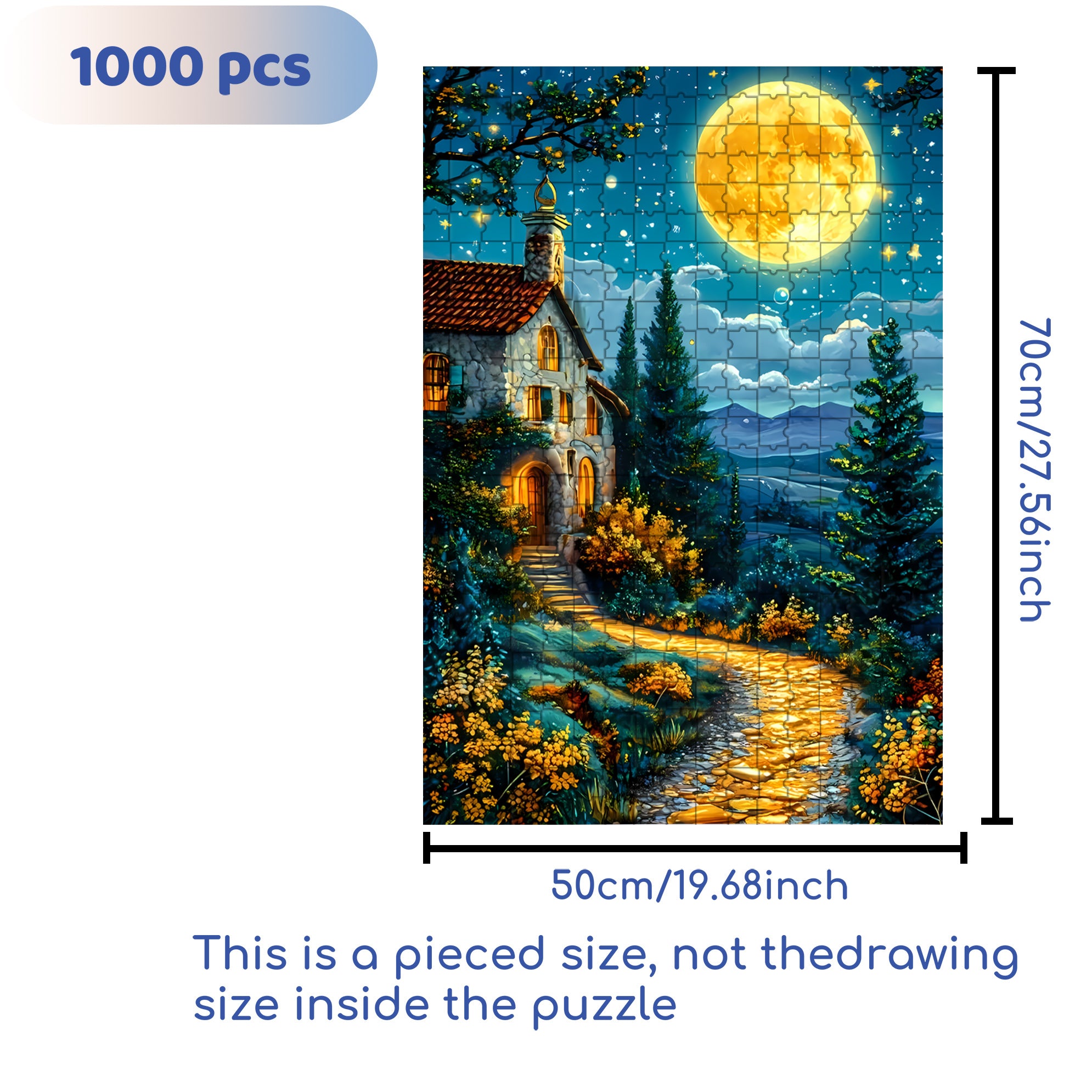 Moonlit Night 500pcs/1000pcs Jigsaw Puzzle, Scratch-Resistant, Interactive Family Game & Brain-Boosting DIY Decor, Perfect for Halloween, Christmas & New Year Gifts, Family Puzzle Game