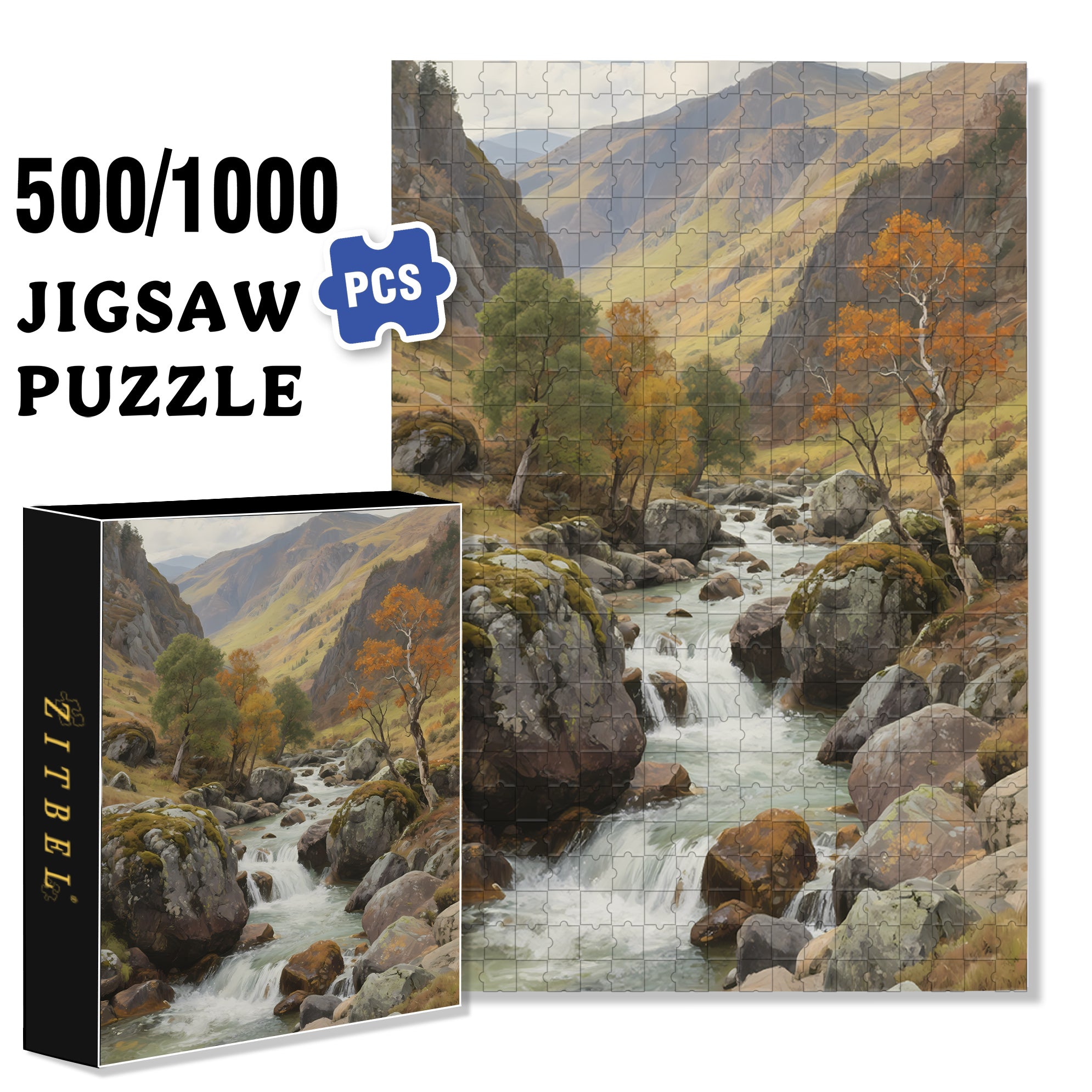 Mountain Stream 500pcs/1000pcs Jigsaw Puzzle, Scratch-Resistant, Interactive Family Game & Brain-Boosting DIY Decor, Perfect for Halloween, Christmas & New Year Gifts, Family Puzzle Game