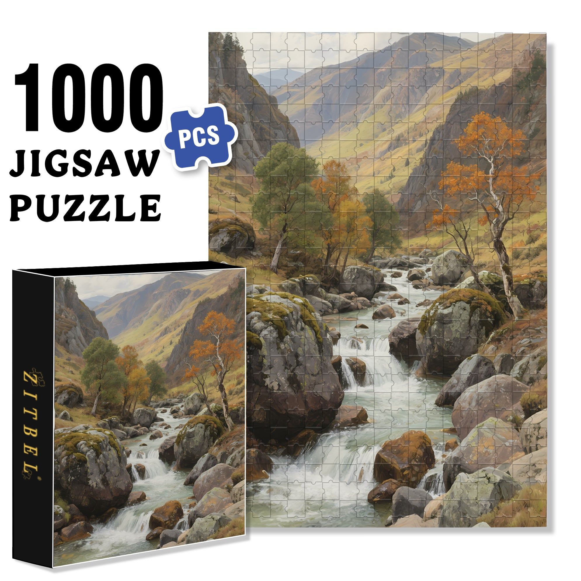 Mountain Stream 500pcs/1000pcs Jigsaw Puzzle, Scratch-Resistant, Interactive Family Game & Brain-Boosting DIY Decor, Perfect for Halloween, Christmas & New Year Gifts, Family Puzzle Game