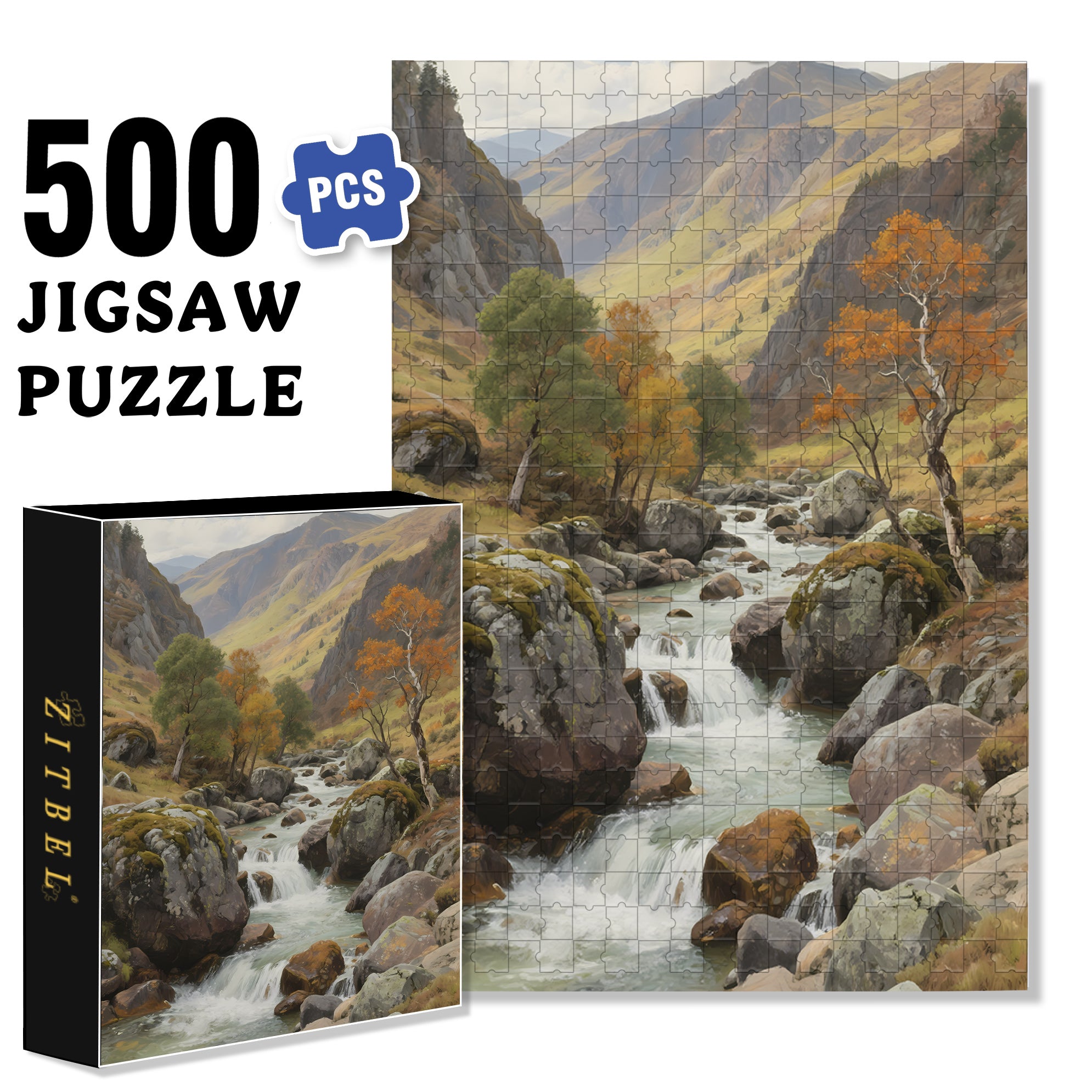 Mountain Stream 500pcs/1000pcs Jigsaw Puzzle, Scratch-Resistant, Interactive Family Game & Brain-Boosting DIY Decor, Perfect for Halloween, Christmas & New Year Gifts, Family Puzzle Game