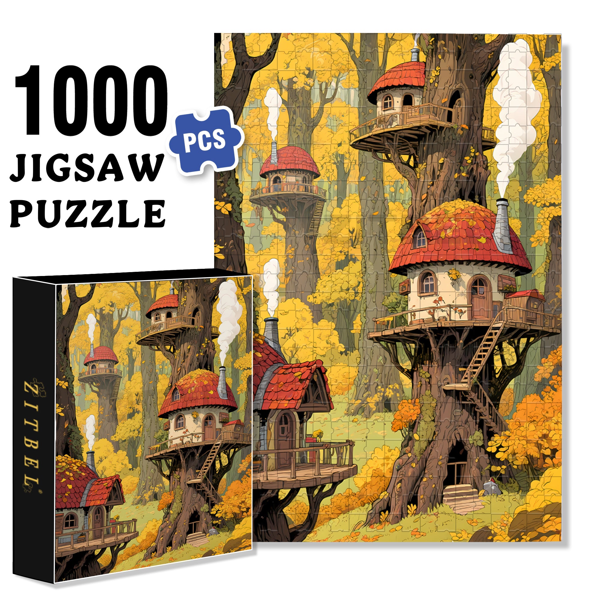 Mushroom House 500pcs/1000pcs Jigsaw Puzzle, Scratch-Resistant, Interactive Family Game & Brain-Boosting DIY Decor, Perfect for Halloween, Christmas & New Year Gifts, Family Puzzle Game