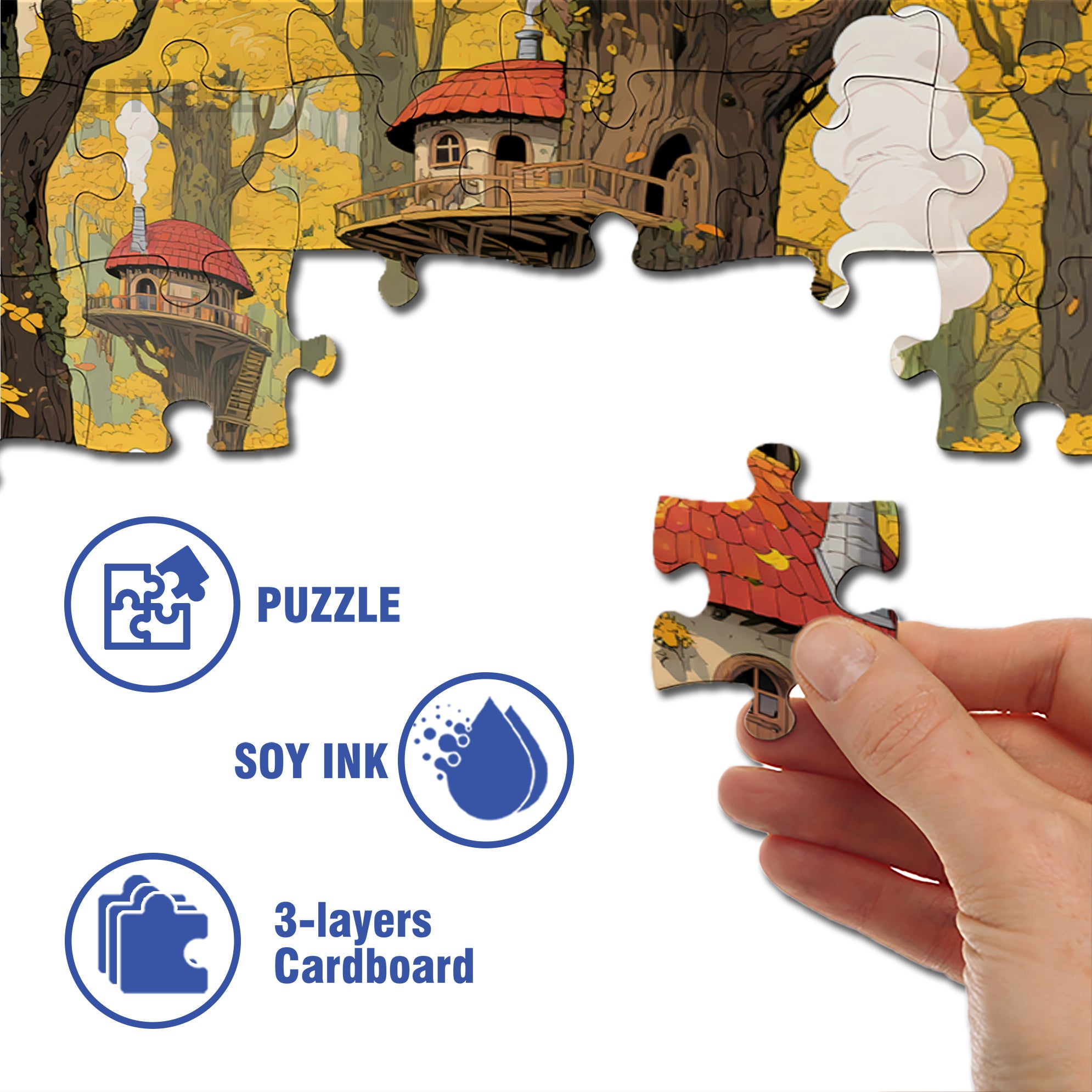 Mushroom House 500pcs/1000pcs Jigsaw Puzzle, Scratch-Resistant, Interactive Family Game & Brain-Boosting DIY Decor, Perfect for Halloween, Christmas & New Year Gifts, Family Puzzle Game