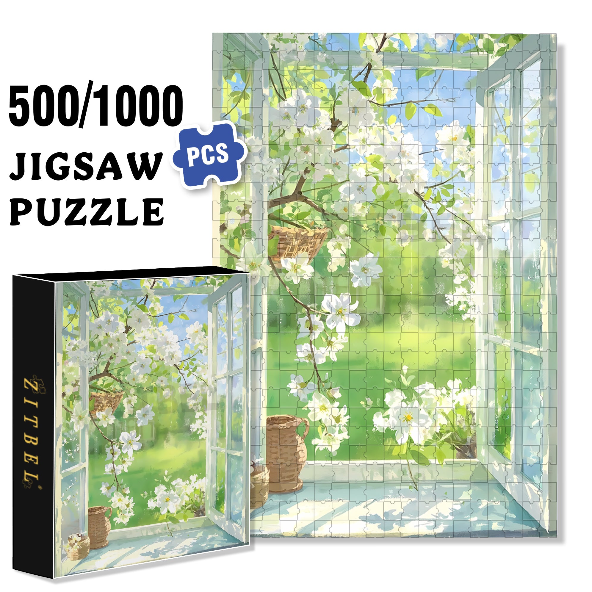 Outside The Window 500pcs/1000pcs Jigsaw Puzzle, Scratch-Resistant, Interactive Family Game & Brain-Boosting DIY Decor, Perfect for Halloween, Christmas & New Year Gifts, Family Puzzle Game