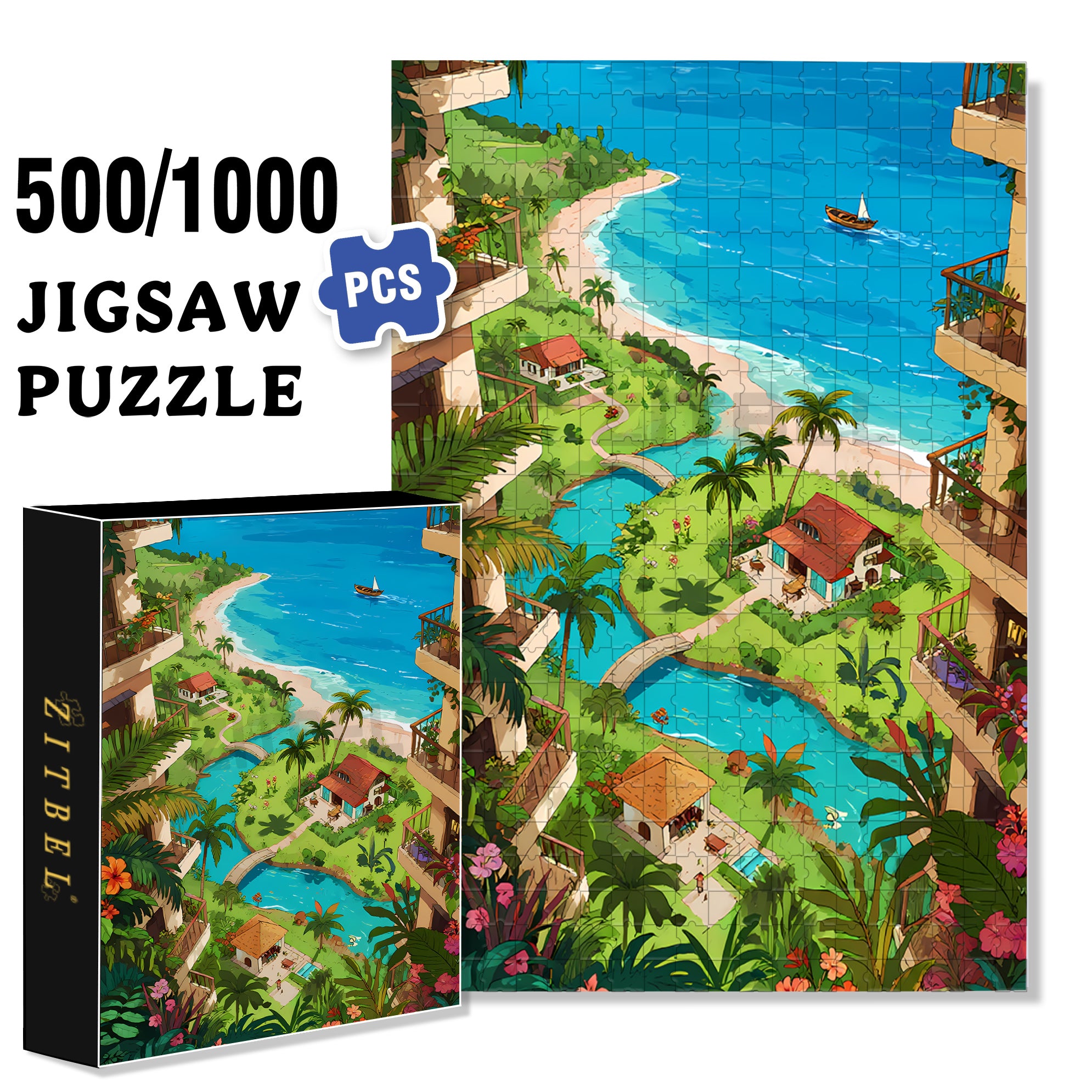 Overlooking 500pcs/1000pcs Jigsaw Puzzle, Scratch-Resistant, Interactive Family Game & Brain-Boosting DIY Decor, Perfect for Halloween, Christmas & New Year Gifts, Family Puzzle Game