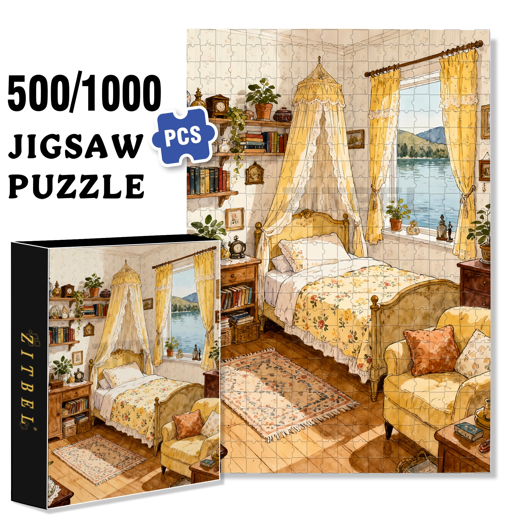 Retro Wallpaper 500pcs/1000pcs Jigsaw Puzzle, Scratch-Resistant, Interactive Family Game & Brain-Boosting DIY Decor, Perfect for Halloween, Christmas & New Year Gifts, Family Puzzle Game