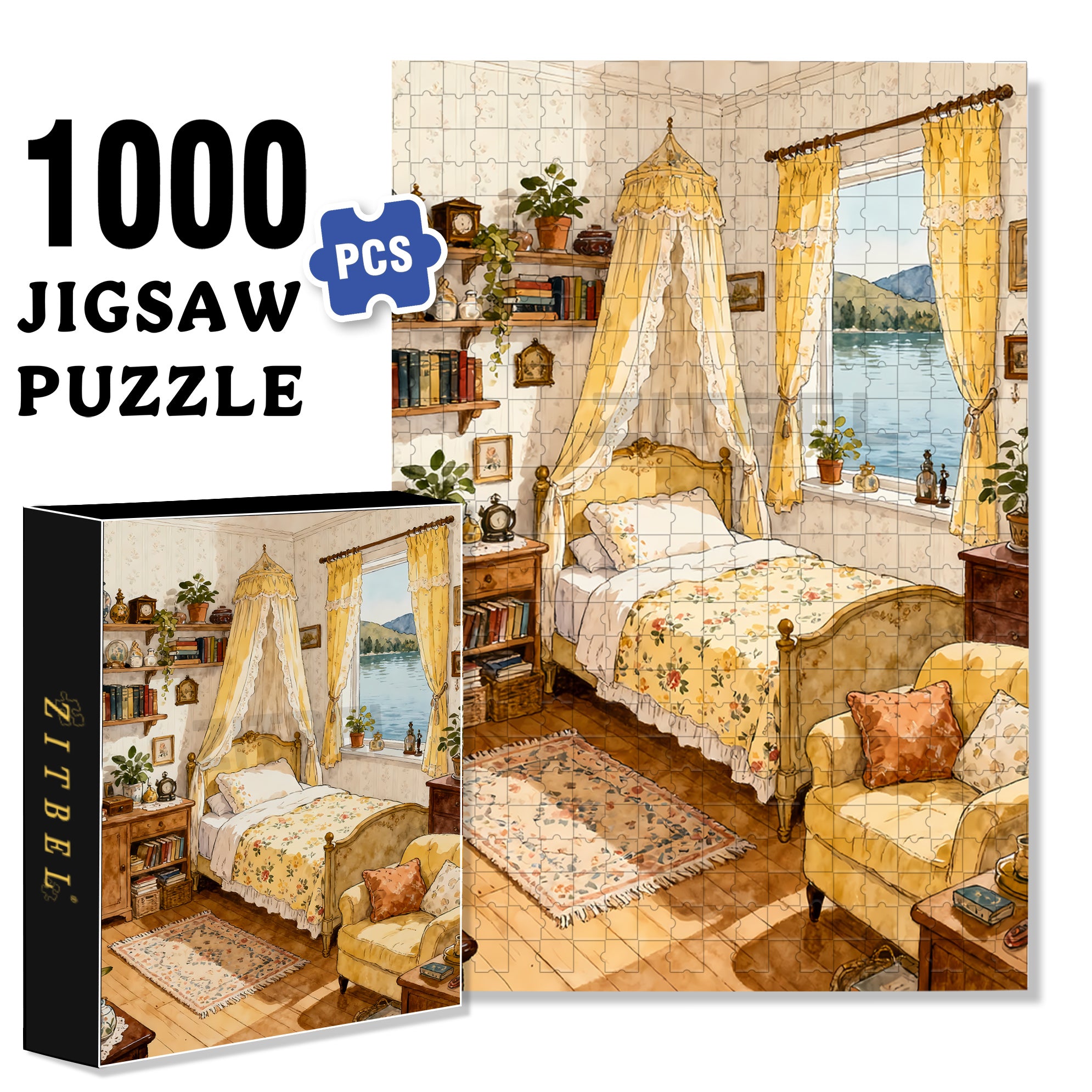 Retro Wallpaper 500pcs/1000pcs Jigsaw Puzzle, Scratch-Resistant, Interactive Family Game & Brain-Boosting DIY Decor, Perfect for Halloween, Christmas & New Year Gifts, Family Puzzle Game