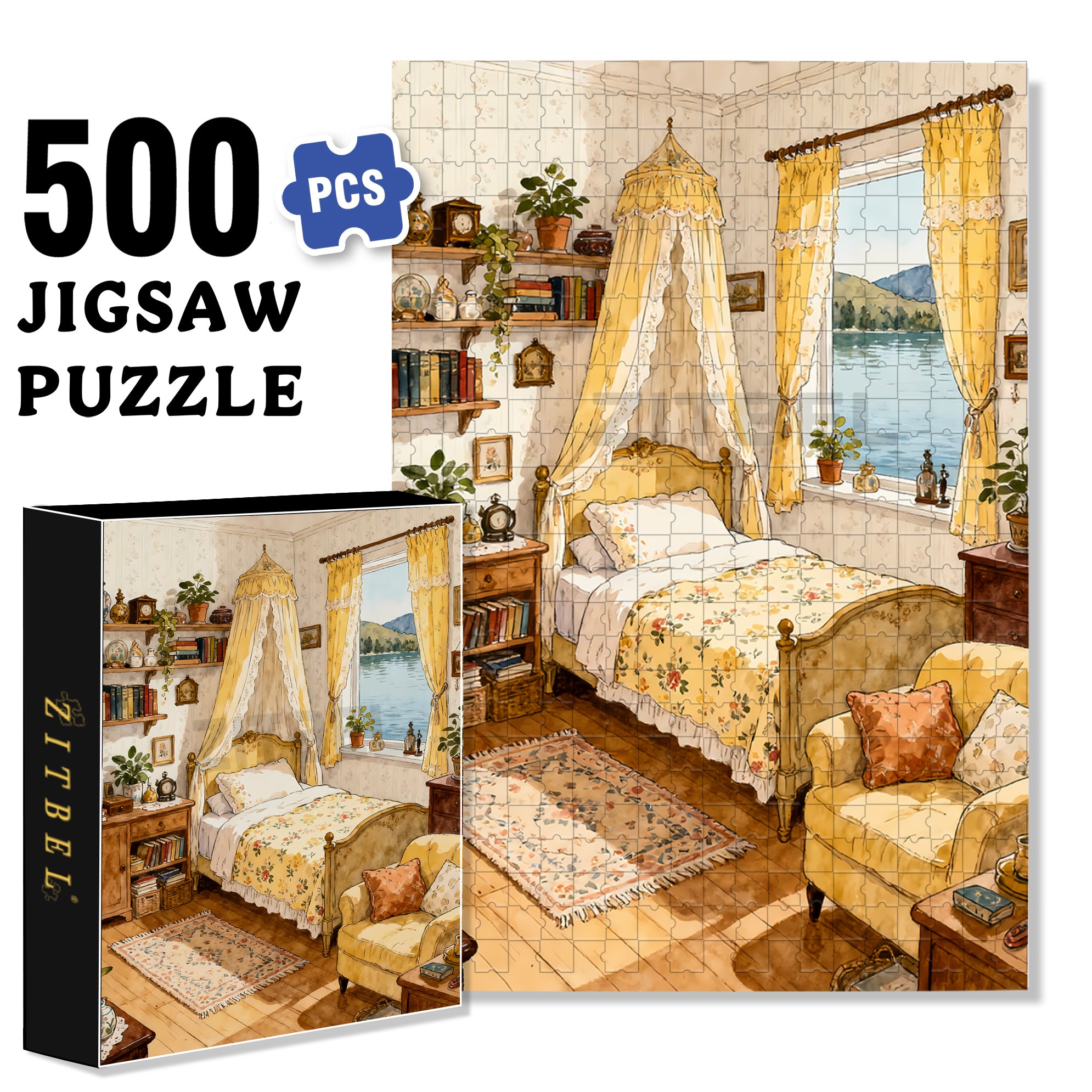 Retro Wallpaper 500pcs/1000pcs Jigsaw Puzzle, Scratch-Resistant, Interactive Family Game & Brain-Boosting DIY Decor, Perfect for Halloween, Christmas & New Year Gifts, Family Puzzle Game