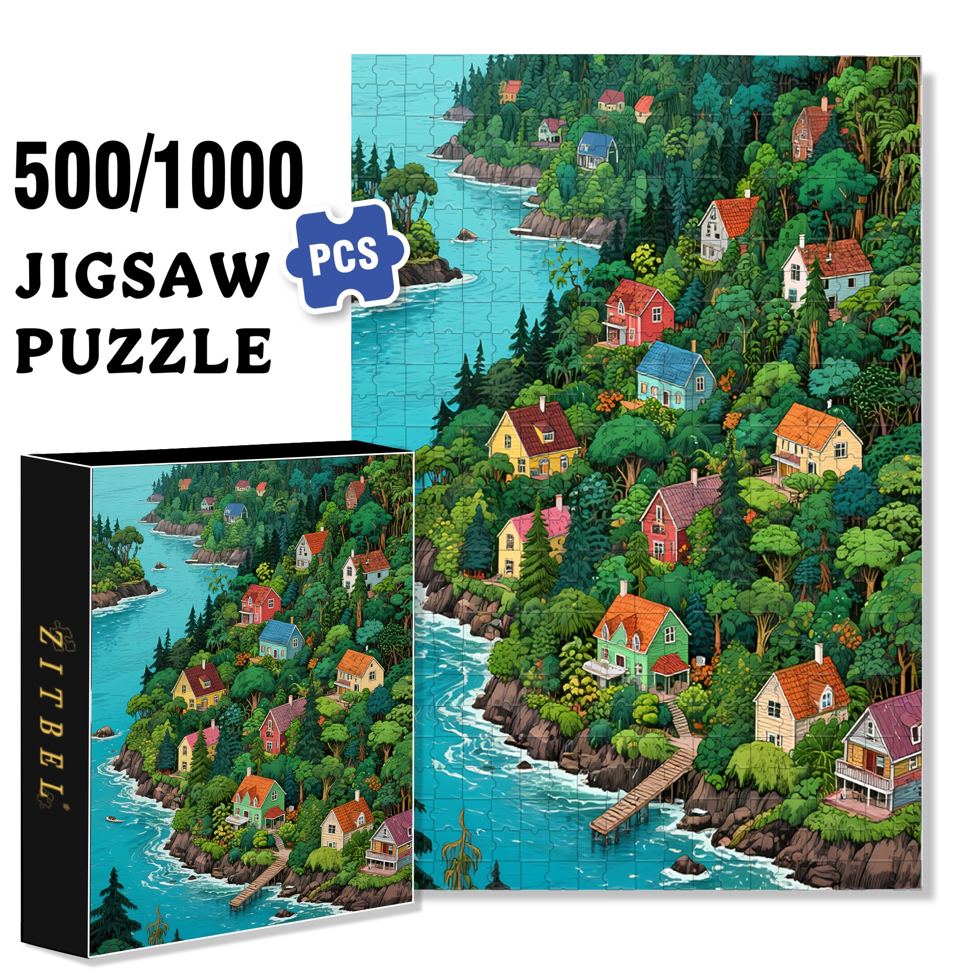 River Valley 500pcs/1000pcs Jigsaw Puzzle, Scratch-Resistant, Interactive Family Game & Brain-Boosting DIY Decor, Perfect for Halloween, Christmas & New Year Gifts, Family Puzzle Game