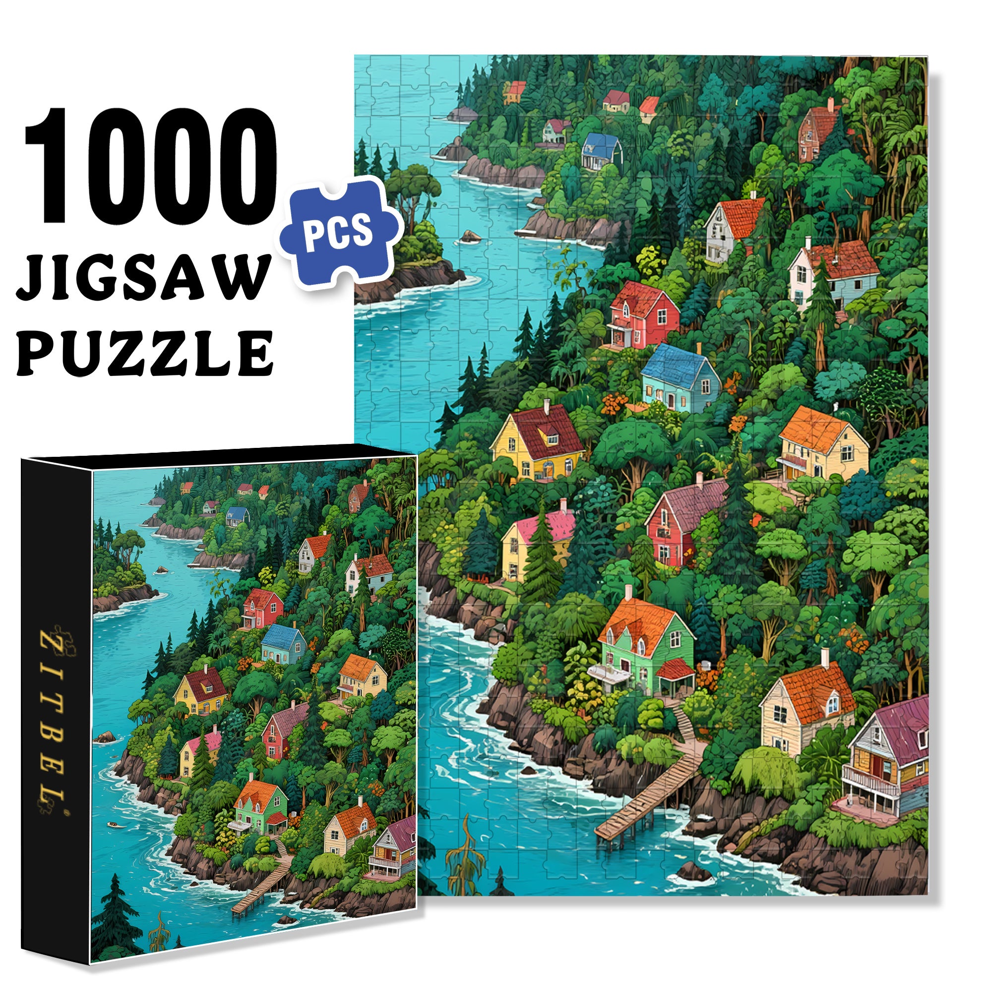 River Valley 500pcs/1000pcs Jigsaw Puzzle, Scratch-Resistant, Interactive Family Game & Brain-Boosting DIY Decor, Perfect for Halloween, Christmas & New Year Gifts, Family Puzzle Game