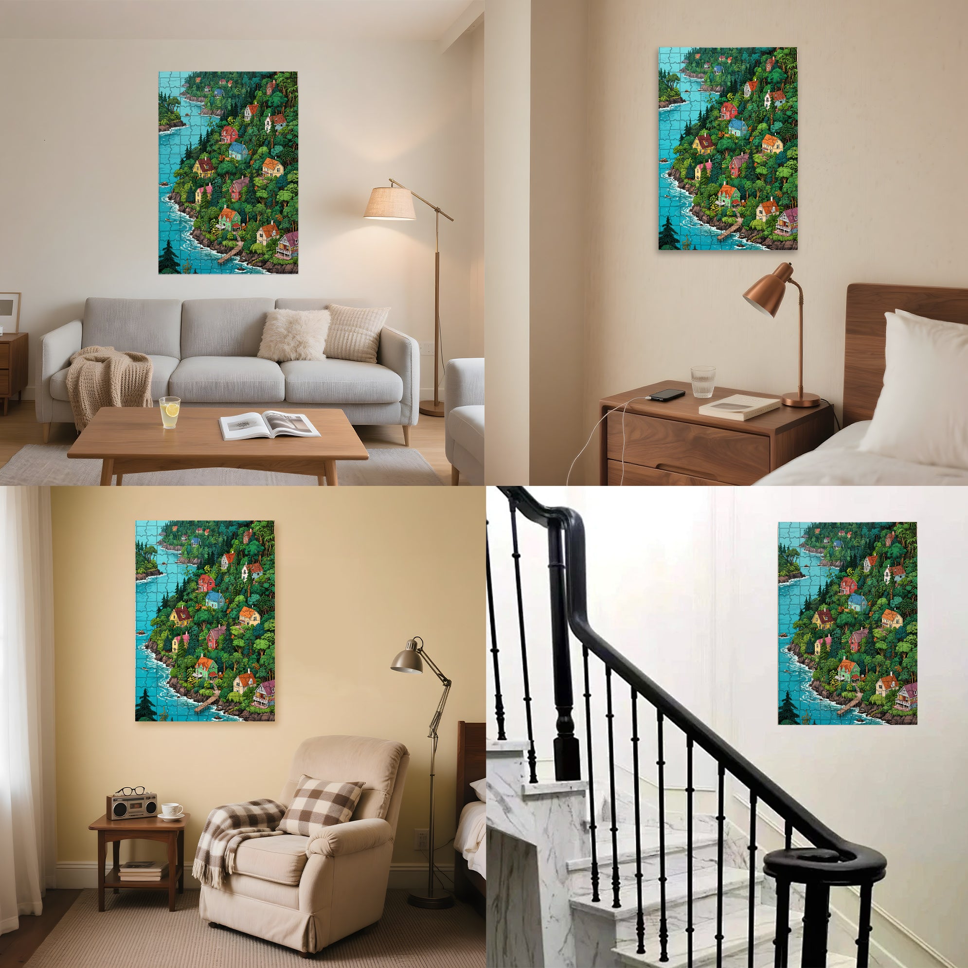 River Valley 500pcs/1000pcs Jigsaw Puzzle, Scratch-Resistant, Interactive Family Game & Brain-Boosting DIY Decor, Perfect for Halloween, Christmas & New Year Gifts, Family Puzzle Game
