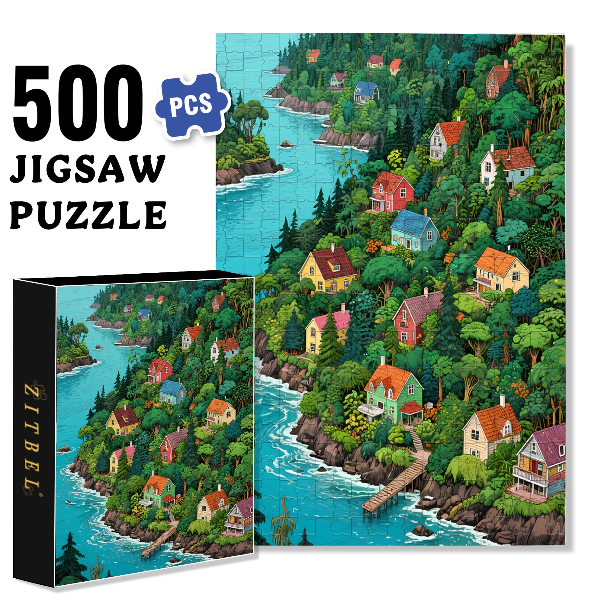 River Valley 500pcs/1000pcs Jigsaw Puzzle, Scratch-Resistant, Interactive Family Game & Brain-Boosting DIY Decor, Perfect for Halloween, Christmas & New Year Gifts, Family Puzzle Game