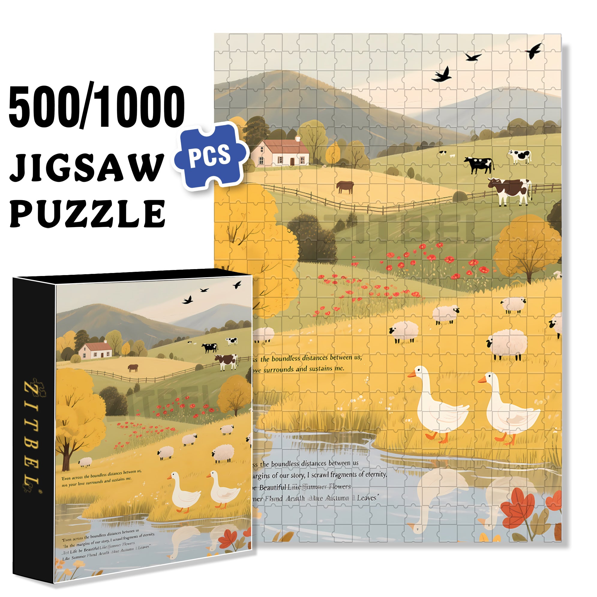 Rural Life 500pcs/1000pcs Jigsaw Puzzle, Scratch-Resistant, Interactive Family Game & Brain-Boosting DIY Decor, Perfect for Halloween, Christmas & New Year Gifts, Family Puzzle Game