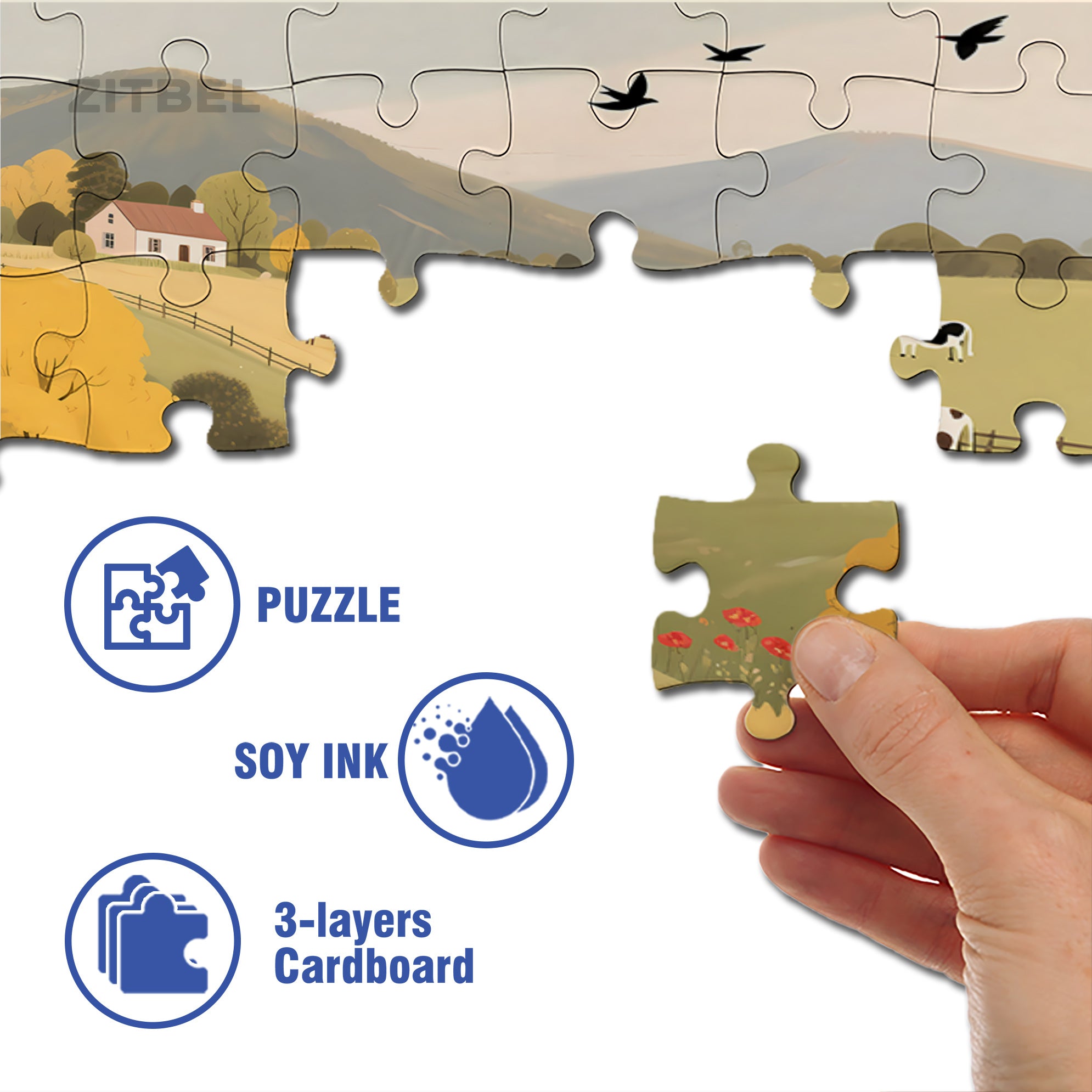 Rural Life 500pcs/1000pcs Jigsaw Puzzle, Scratch-Resistant, Interactive Family Game & Brain-Boosting DIY Decor, Perfect for Halloween, Christmas & New Year Gifts, Family Puzzle Game