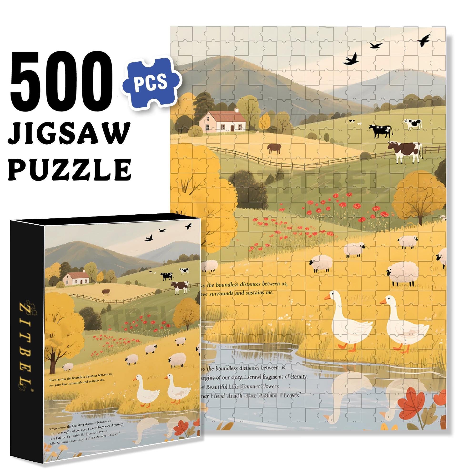 Rural Life 500pcs/1000pcs Jigsaw Puzzle, Scratch-Resistant, Interactive Family Game & Brain-Boosting DIY Decor, Perfect for Halloween, Christmas & New Year Gifts, Family Puzzle Game