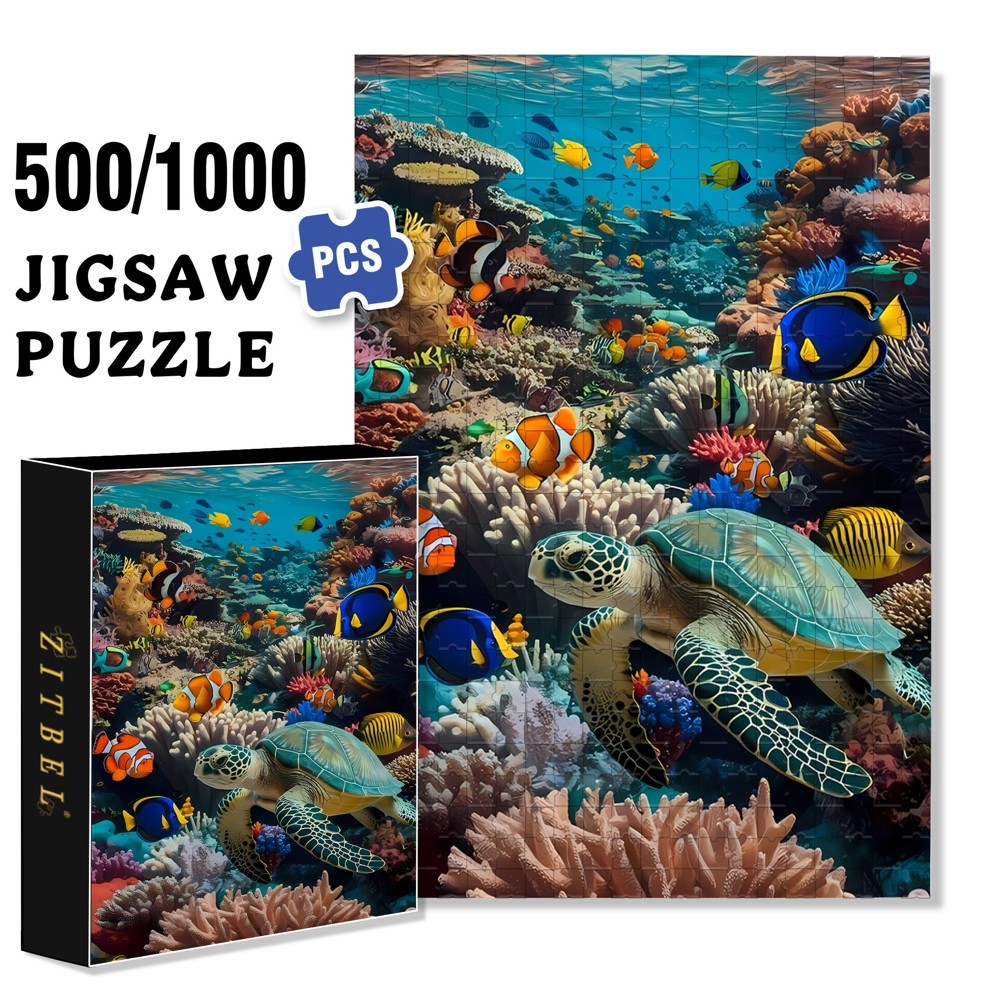 Sea Turtles 500pcs/1000pcs Jigsaw Puzzle, Scratch-Resistant, Interactive Family Game & Brain-Boosting DIY Decor, Perfect for Halloween, Christmas & New Year Gifts, Family Puzzle Game