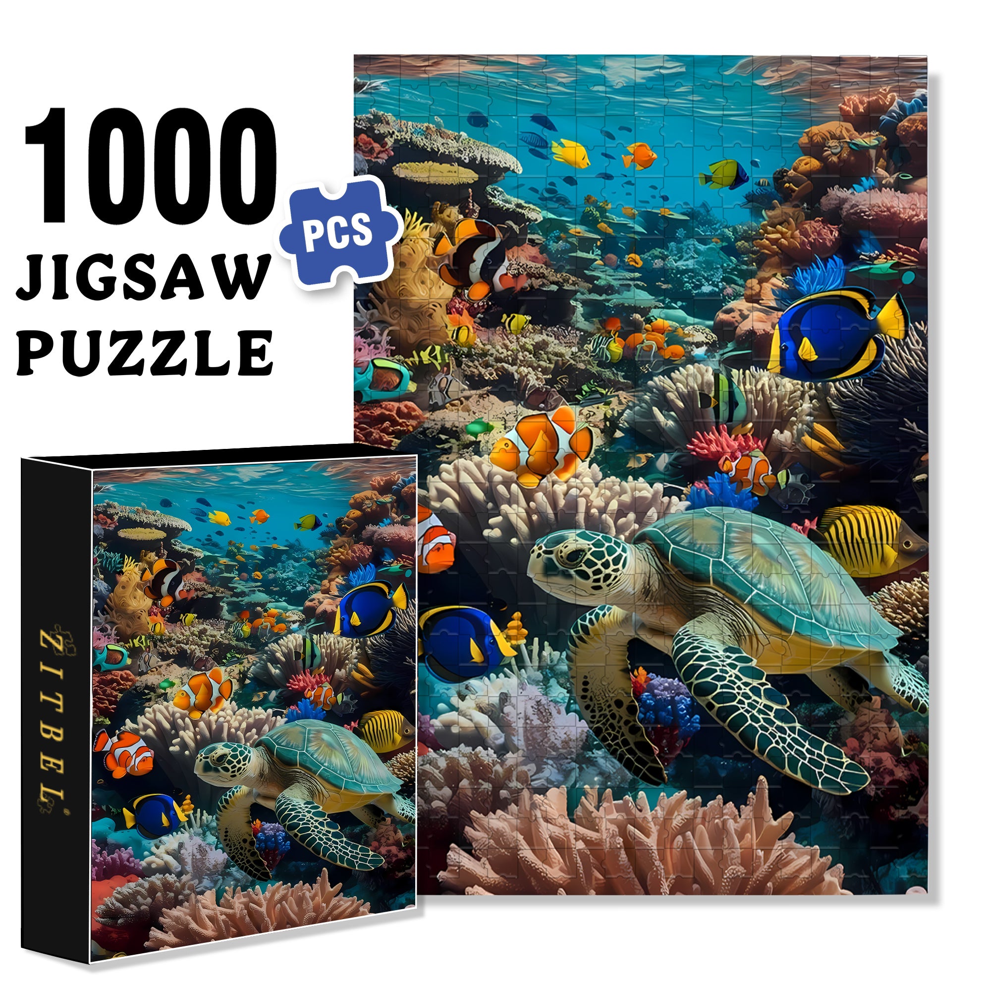 Sea Turtles 500pcs/1000pcs Jigsaw Puzzle, Scratch-Resistant, Interactive Family Game & Brain-Boosting DIY Decor, Perfect for Halloween, Christmas & New Year Gifts, Family Puzzle Game