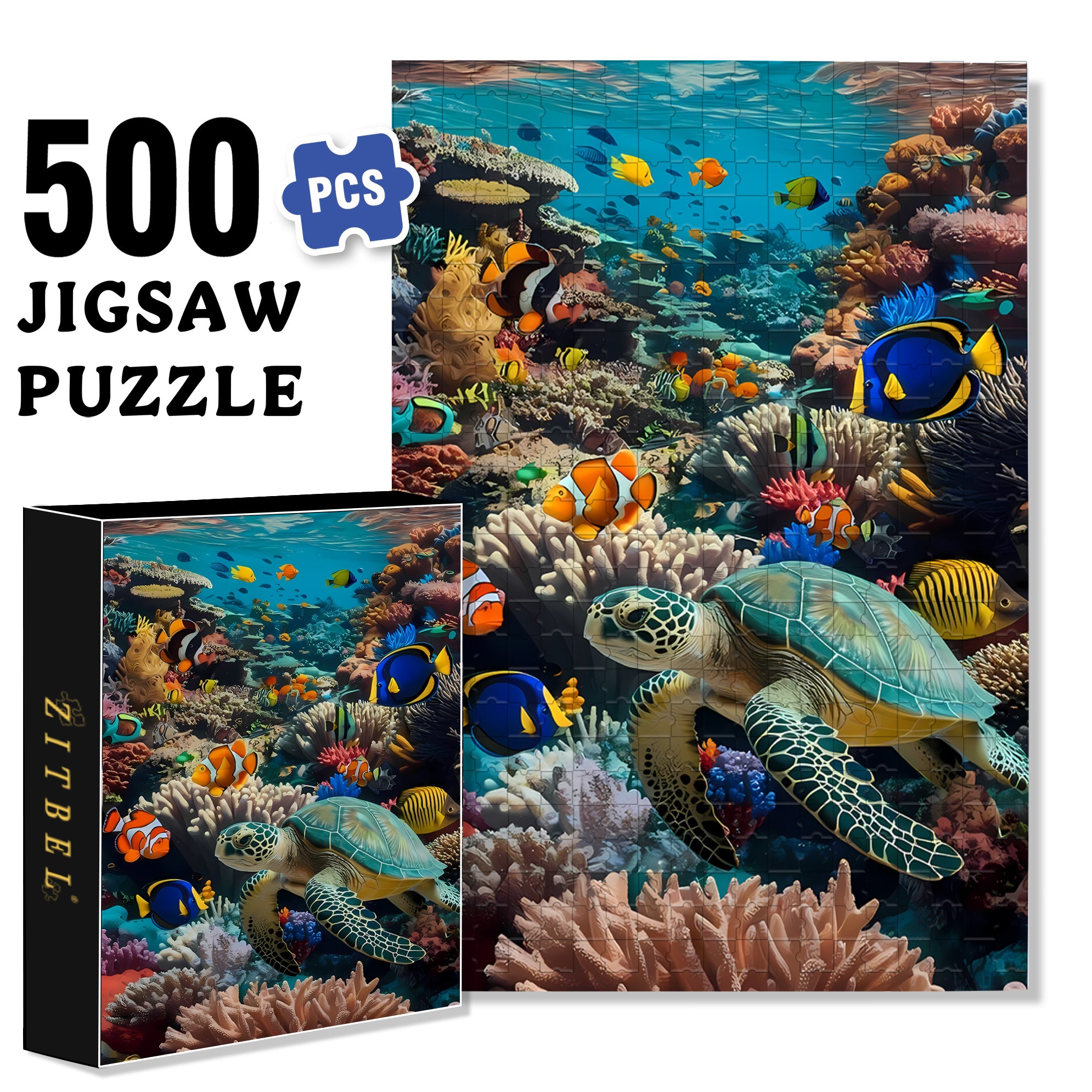 Sea Turtles 500pcs/1000pcs Jigsaw Puzzle, Scratch-Resistant, Interactive Family Game & Brain-Boosting DIY Decor, Perfect for Halloween, Christmas & New Year Gifts, Family Puzzle Game
