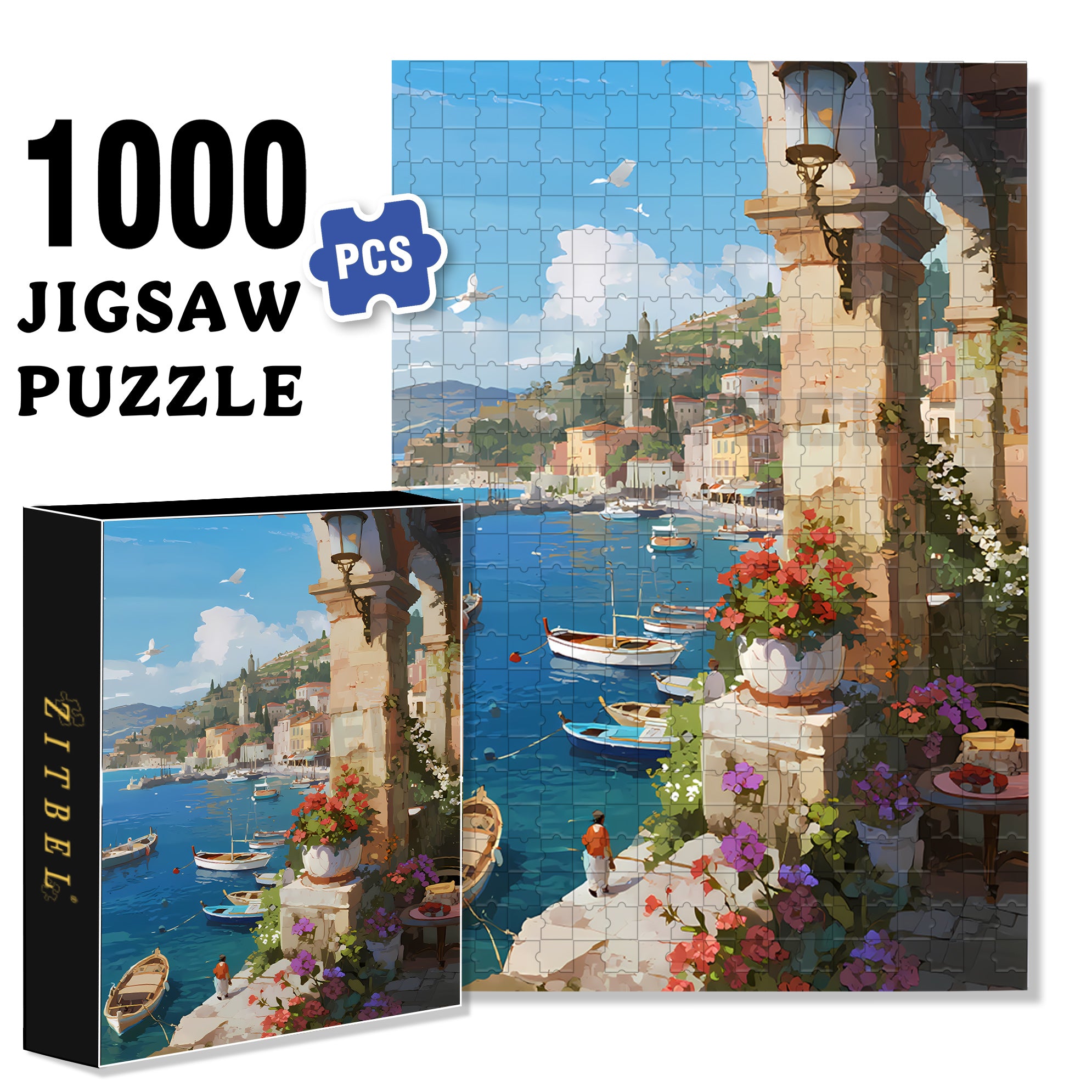 Seaside Towns 500pcs/1000pcs Jigsaw Puzzle, Scratch-Resistant, Interactive Family Game & Brain-Boosting DIY Decor, Perfect for Halloween, Christmas & New Year Gifts, Family Puzzle Game