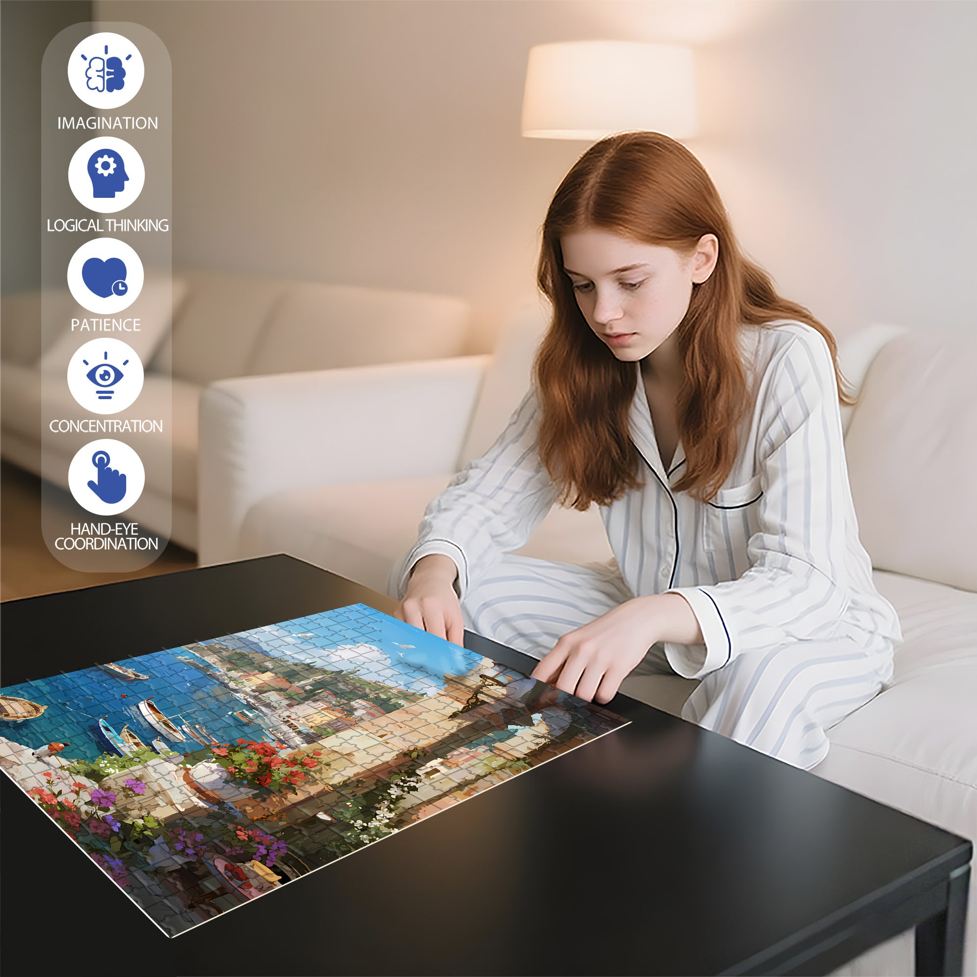 Seaside Towns 500pcs/1000pcs Jigsaw Puzzle, Scratch-Resistant, Interactive Family Game & Brain-Boosting DIY Decor, Perfect for Halloween, Christmas & New Year Gifts, Family Puzzle Game