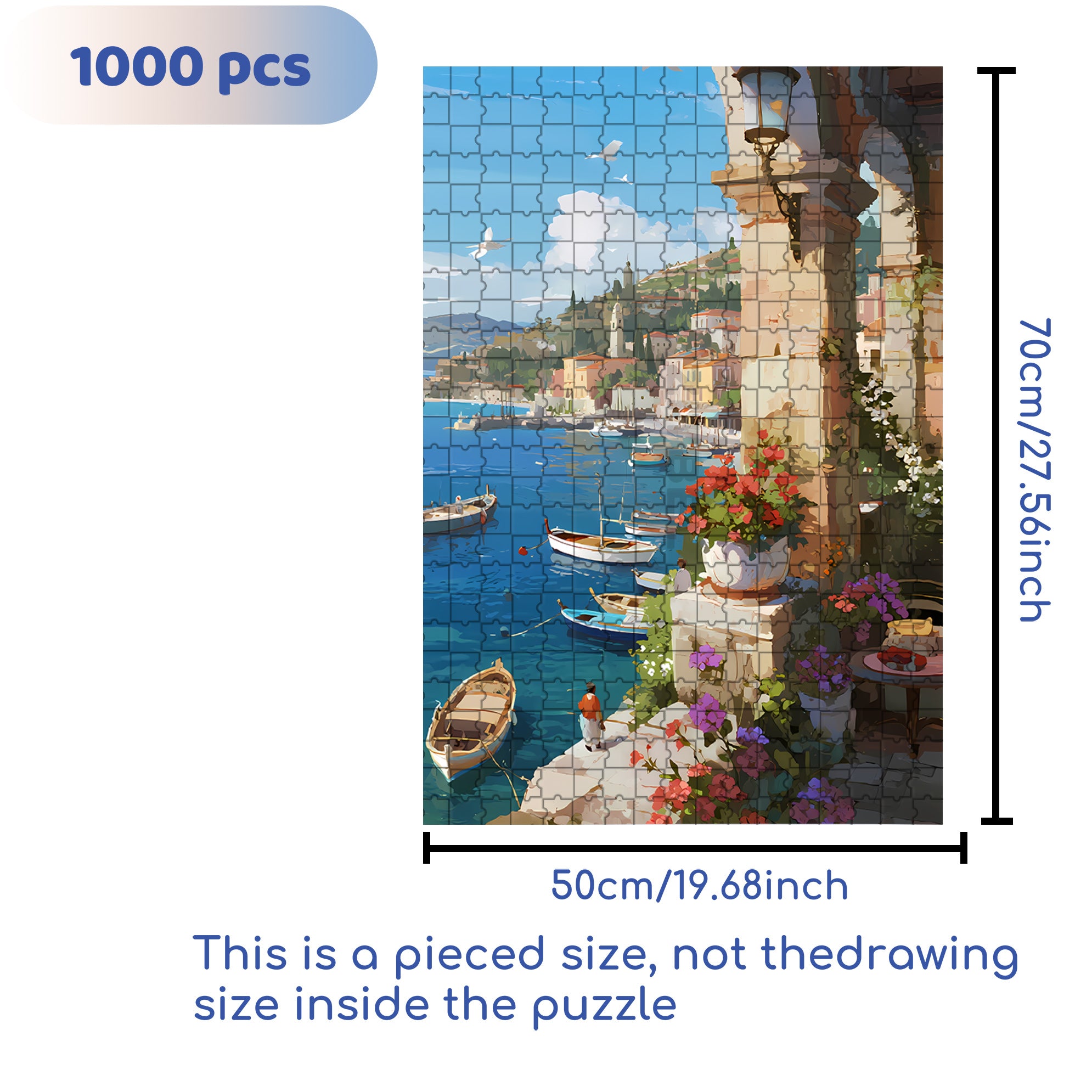 Seaside Towns 500pcs/1000pcs Jigsaw Puzzle, Scratch-Resistant, Interactive Family Game & Brain-Boosting DIY Decor, Perfect for Halloween, Christmas & New Year Gifts, Family Puzzle Game