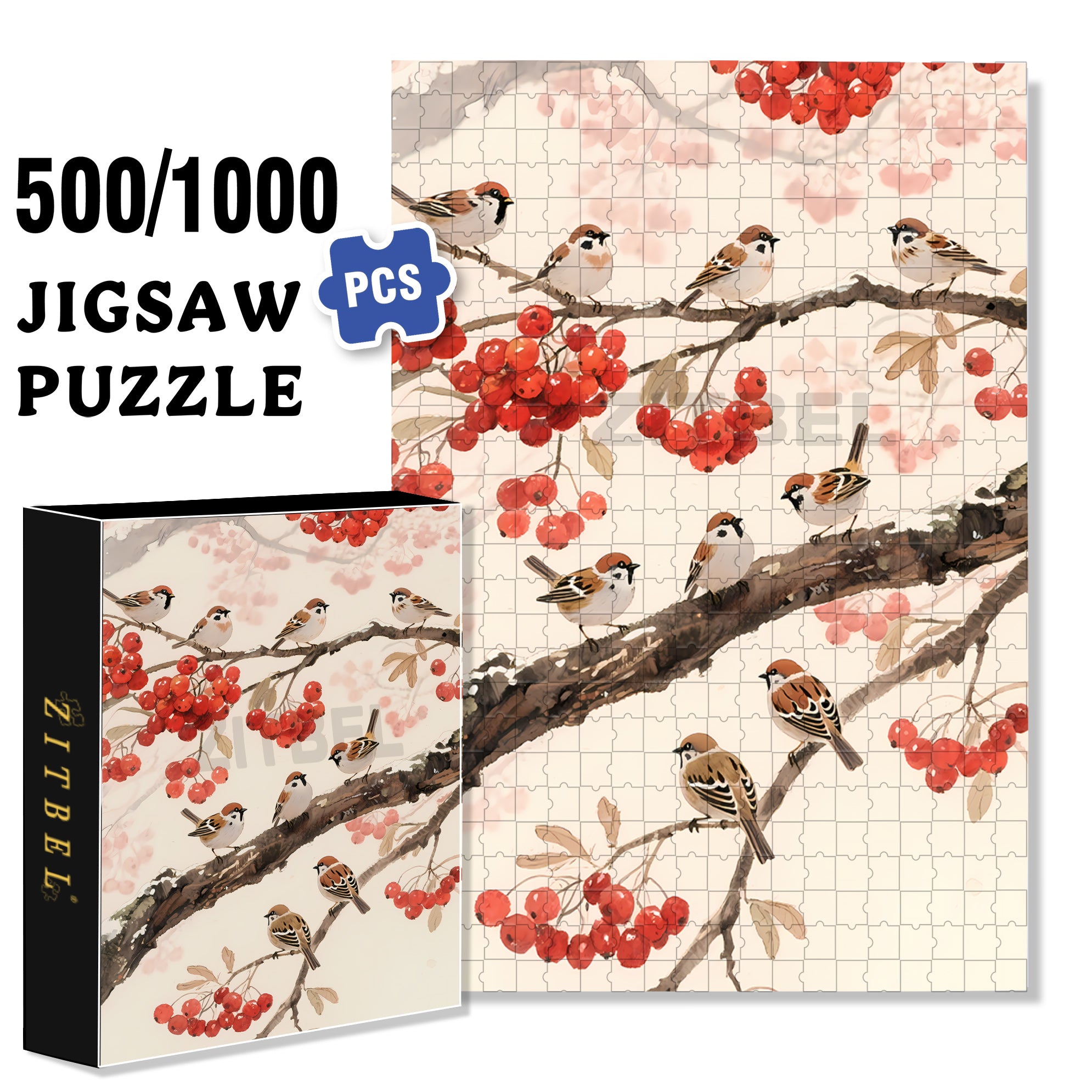 Sparrow 500pcs/1000pcs Jigsaw Puzzle, Scratch-Resistant, Interactive Family Game & Brain-Boosting DIY Decor, Perfect for Halloween, Christmas & New Year Gifts, Family Puzzle Game
