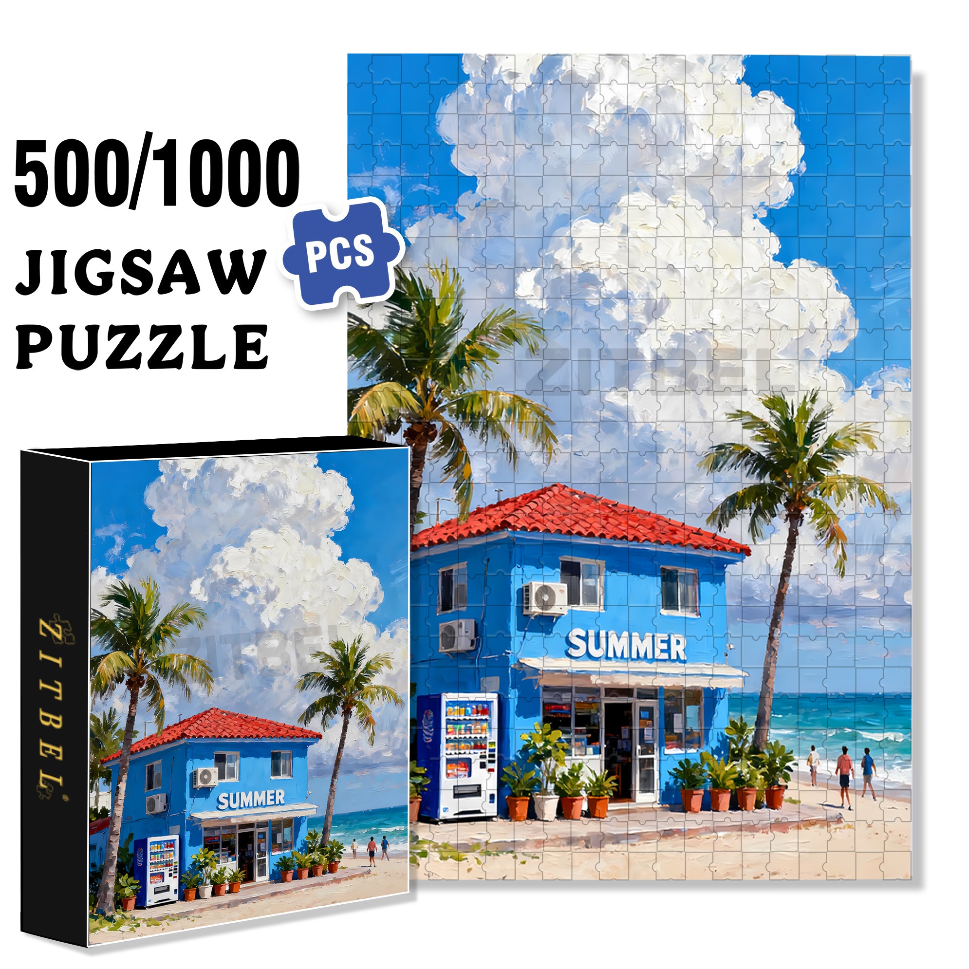 Summer Atmosphere 500pcs/1000pcs Jigsaw Puzzle, Scratch-Resistant, Interactive Family Game & Brain-Boosting DIY Decor, Perfect for Halloween, Christmas & New Year Gifts, Family Puzzle Game