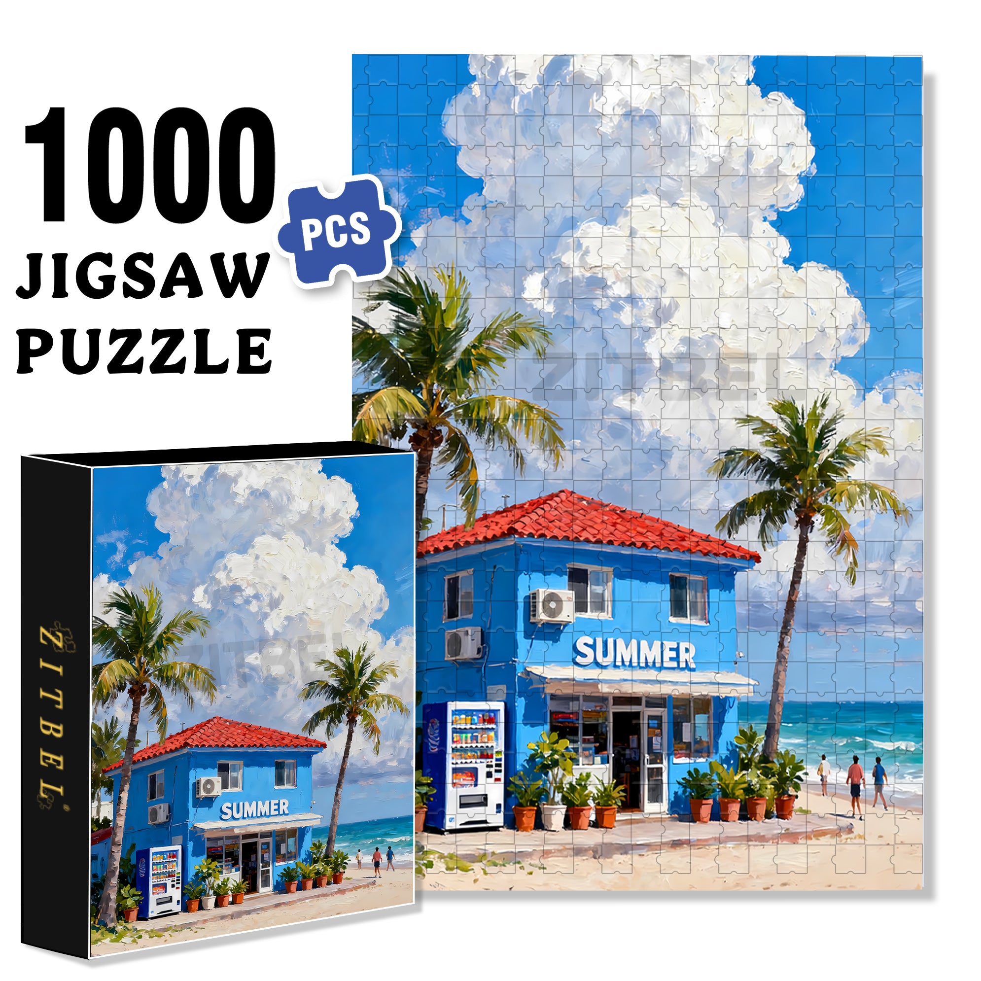 Summer Atmosphere 500pcs/1000pcs Jigsaw Puzzle, Scratch-Resistant, Interactive Family Game & Brain-Boosting DIY Decor, Perfect for Halloween, Christmas & New Year Gifts, Family Puzzle Game