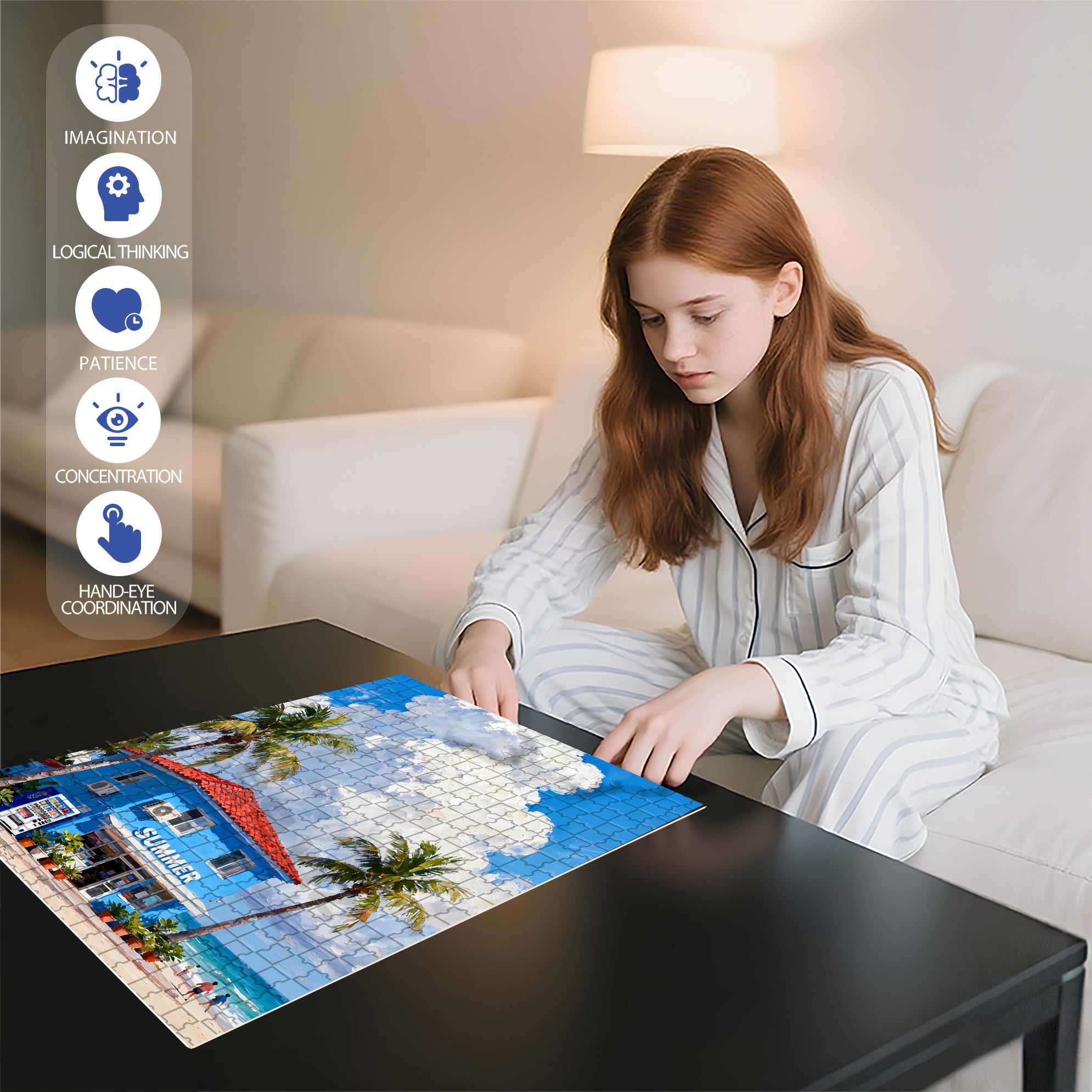 Summer Atmosphere 500pcs/1000pcs Jigsaw Puzzle, Scratch-Resistant, Interactive Family Game & Brain-Boosting DIY Decor, Perfect for Halloween, Christmas & New Year Gifts, Family Puzzle Game