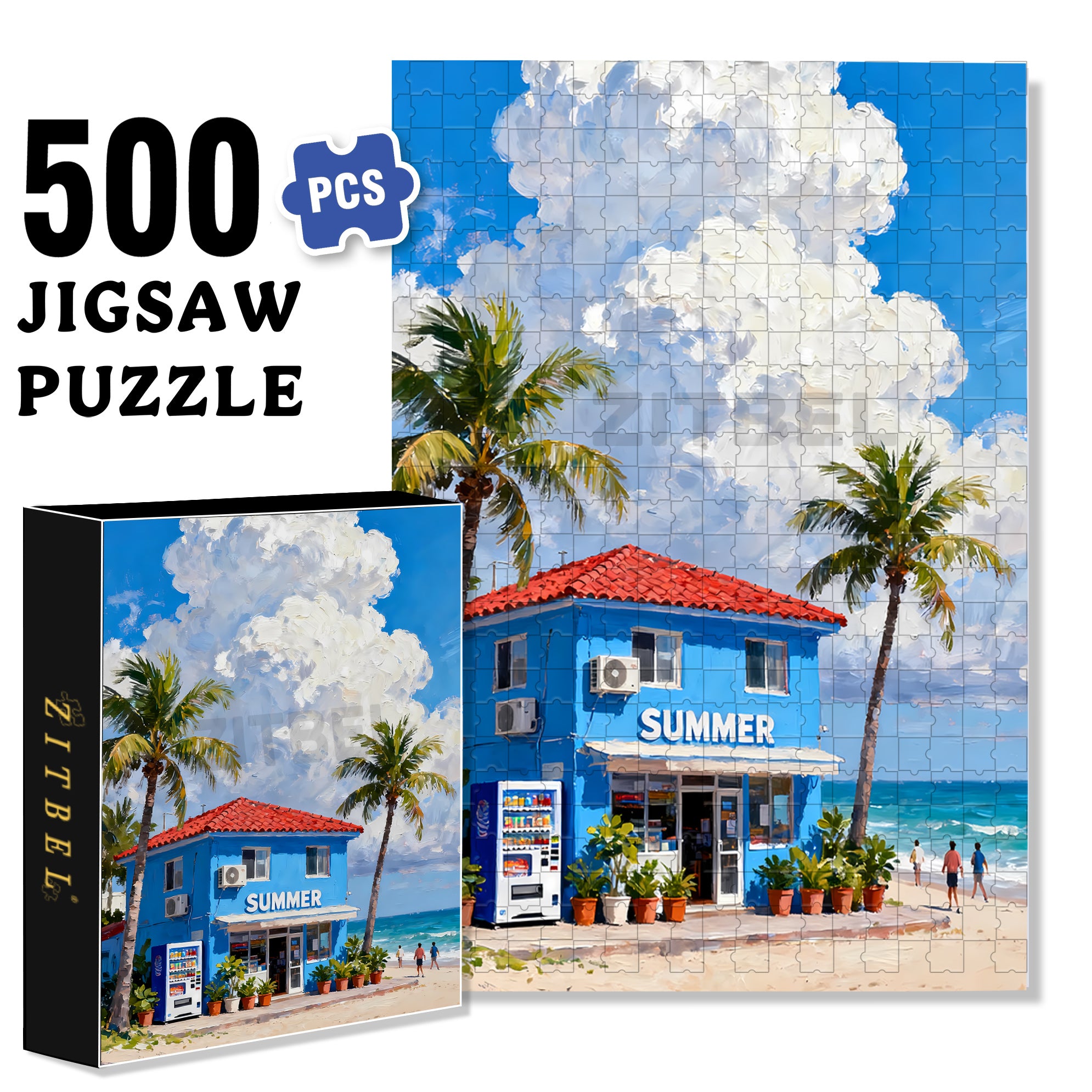 Summer Atmosphere 500pcs/1000pcs Jigsaw Puzzle, Scratch-Resistant, Interactive Family Game & Brain-Boosting DIY Decor, Perfect for Halloween, Christmas & New Year Gifts, Family Puzzle Game