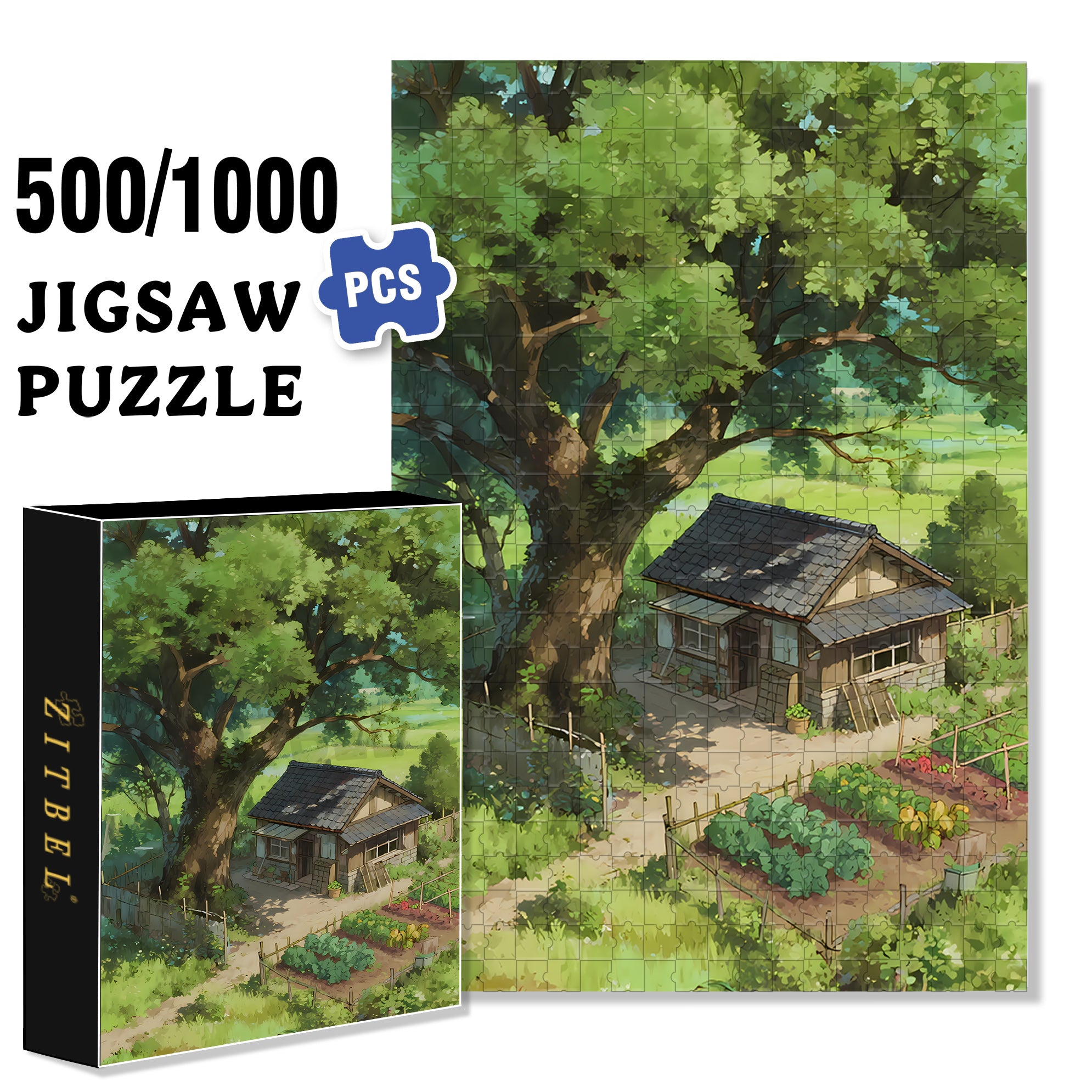 Under The Big Banyan Tree 500pcs/1000pcs Jigsaw Puzzle, Scratch-Resistant, Interactive Family Game & Brain-Boosting DIY Decor, Perfect for Halloween, Christmas & New Year Gifts, Family Puzzle Game