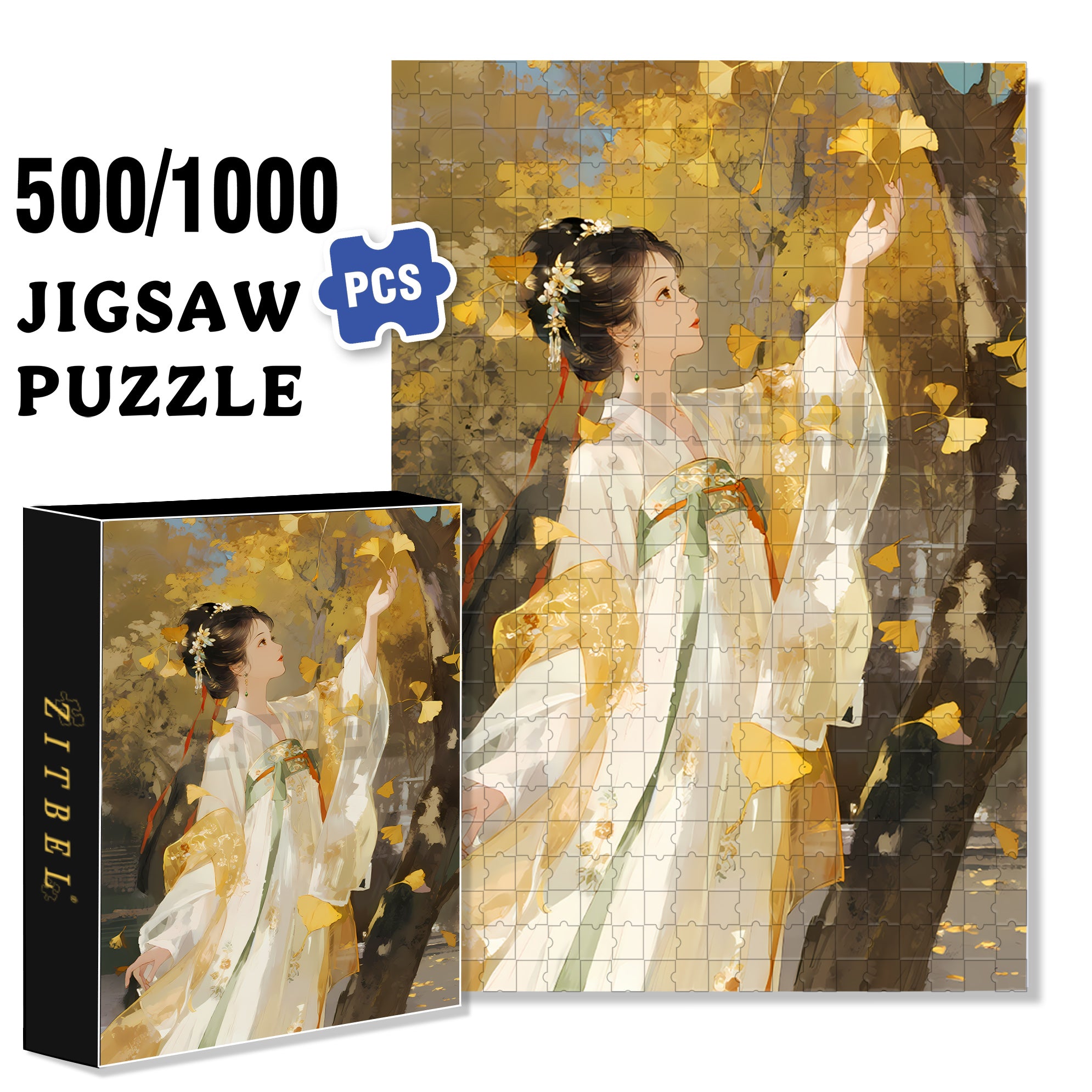 Under The Ginkgo Tree 500pcs/1000pcs Jigsaw Puzzle, Scratch-Resistant, Interactive Family Game & Brain-Boosting DIY Decor, Perfect for Halloween, Christmas & New Year Gifts, Family Puzzle Game