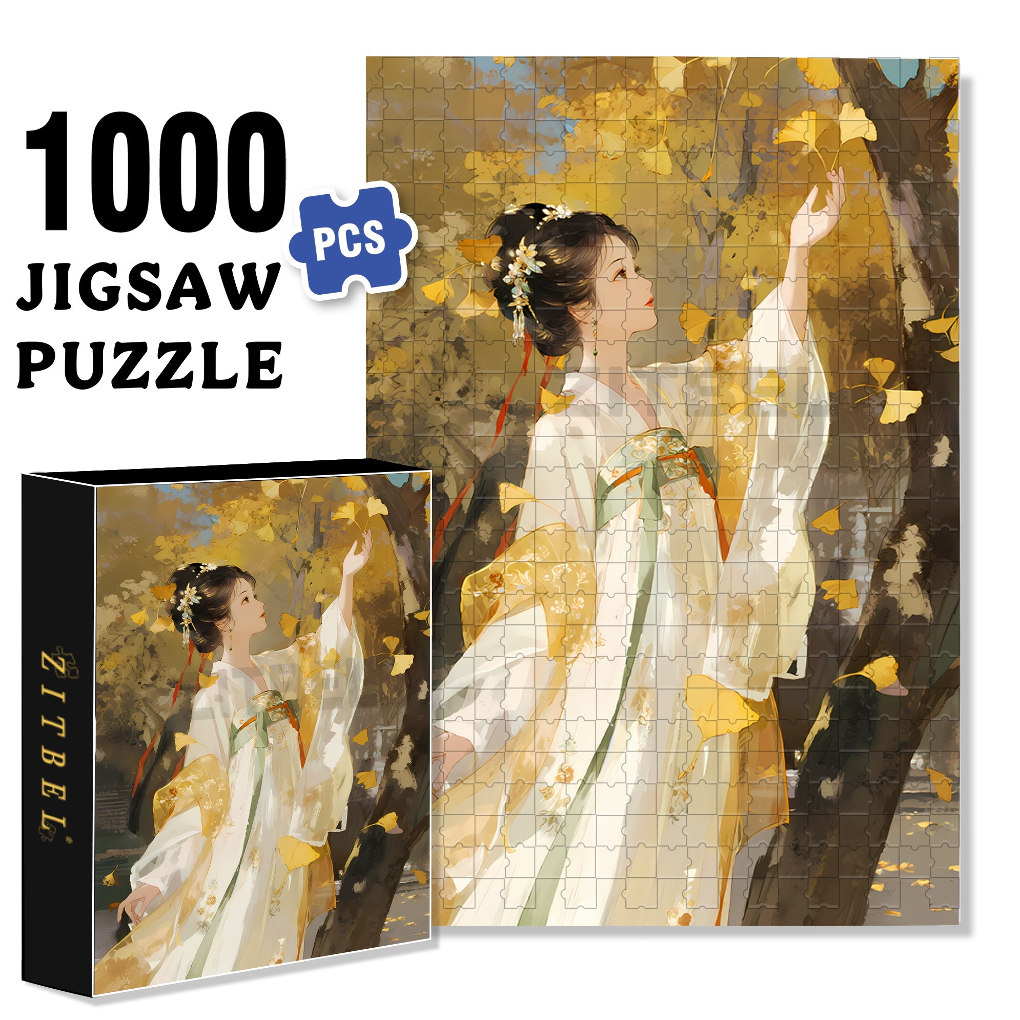Under The Ginkgo Tree 500pcs/1000pcs Jigsaw Puzzle, Scratch-Resistant, Interactive Family Game & Brain-Boosting DIY Decor, Perfect for Halloween, Christmas & New Year Gifts, Family Puzzle Game