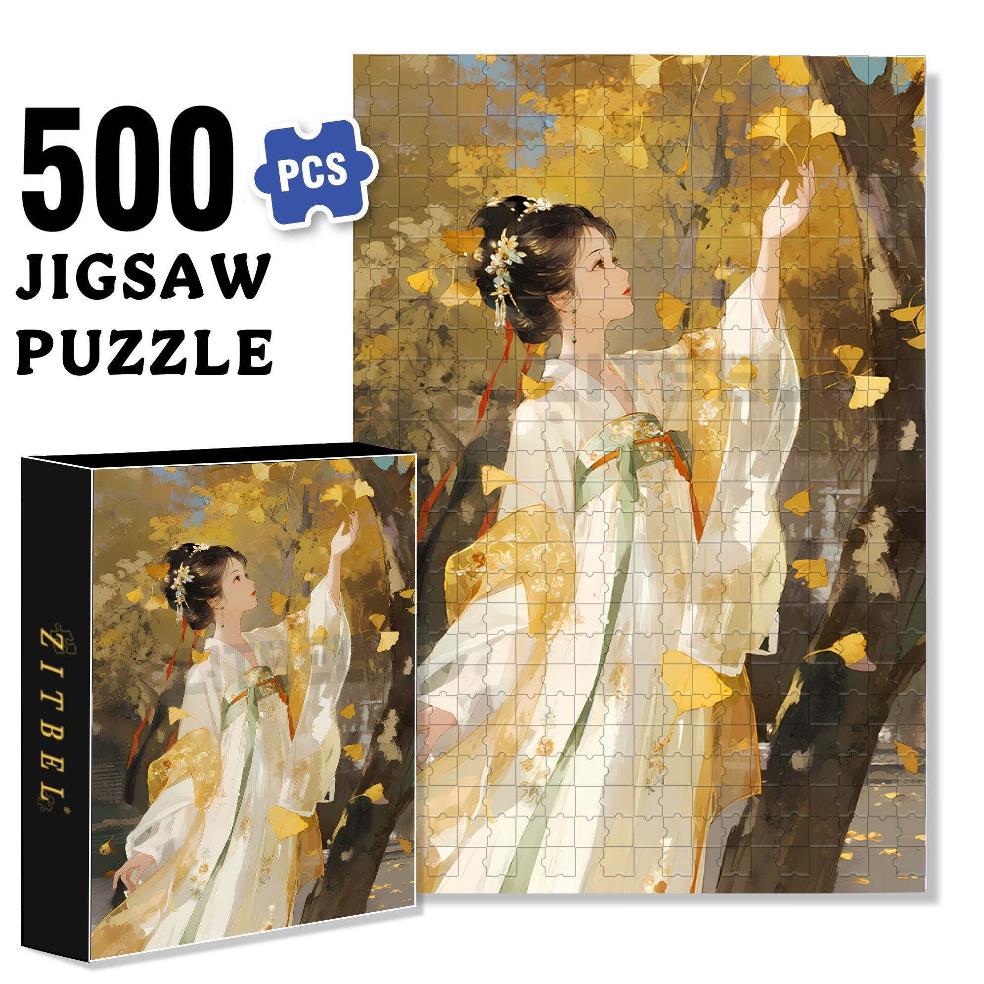 Under The Ginkgo Tree 500pcs/1000pcs Jigsaw Puzzle, Scratch-Resistant, Interactive Family Game & Brain-Boosting DIY Decor, Perfect for Halloween, Christmas & New Year Gifts, Family Puzzle Game