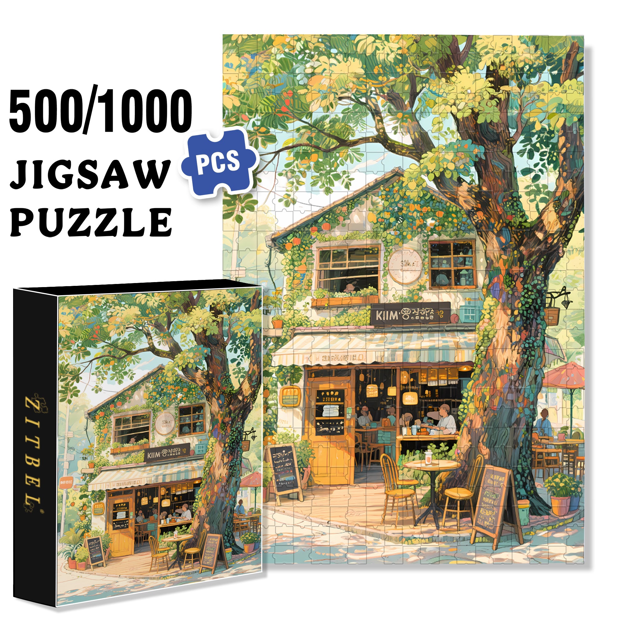 Bistro 500pcs/1000pcs Jigsaw Puzzle, Scratch-Resistant, Interactive Family Game & Brain-Boosting DIY Decor, Perfect for Halloween, Christmas & New Year Gifts, Family Puzzle Game