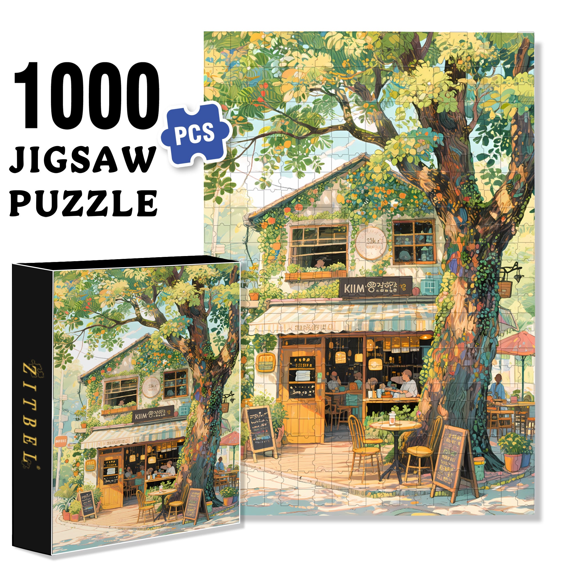 Bistro 500pcs/1000pcs Jigsaw Puzzle, Scratch-Resistant, Interactive Family Game & Brain-Boosting DIY Decor, Perfect for Halloween, Christmas & New Year Gifts, Family Puzzle Game