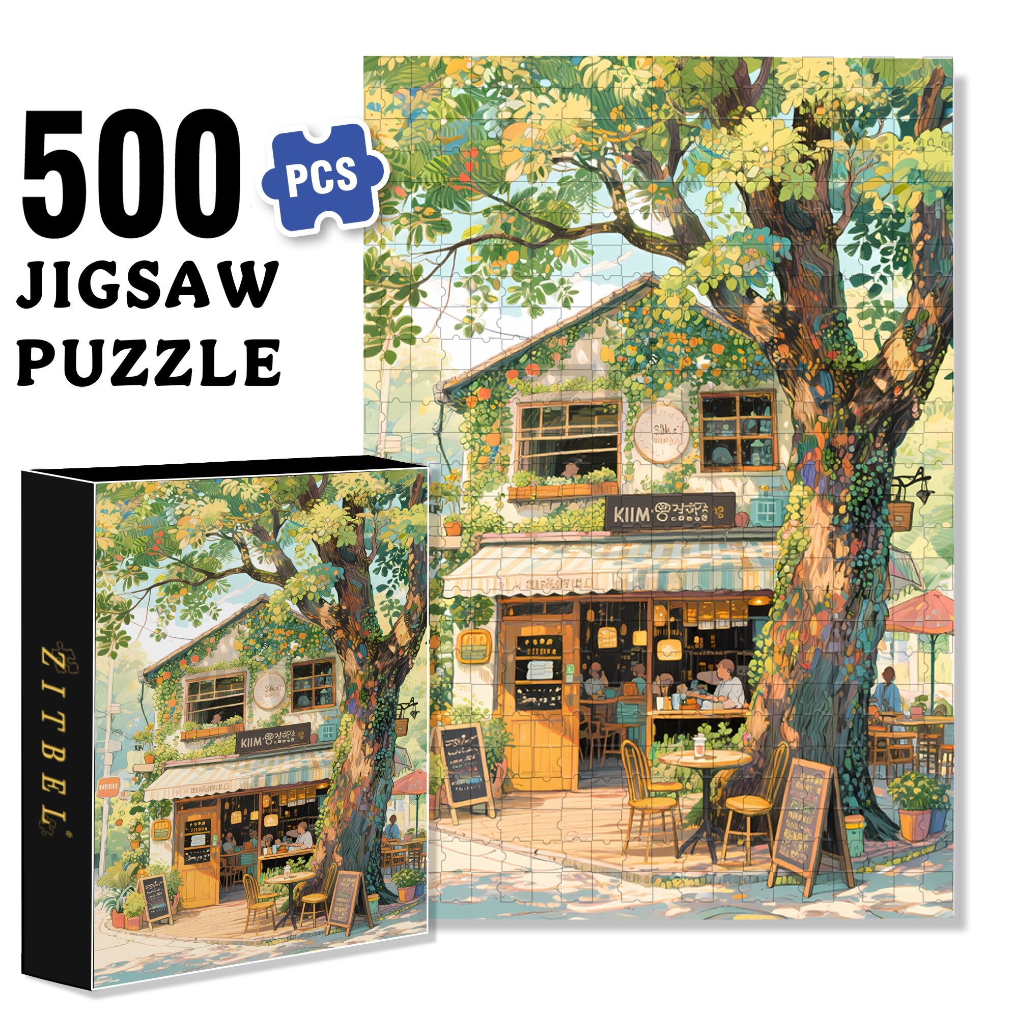 Bistro 500pcs/1000pcs Jigsaw Puzzle, Scratch-Resistant, Interactive Family Game & Brain-Boosting DIY Decor, Perfect for Halloween, Christmas & New Year Gifts, Family Puzzle Game