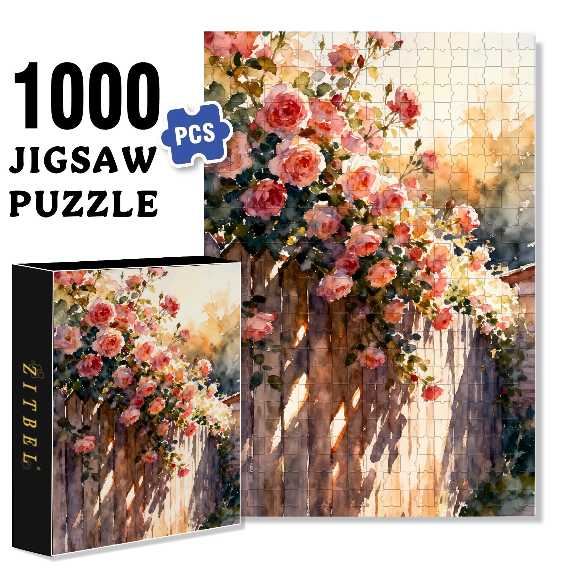 Blooming Roses 500pcs/1000pcs Jigsaw Puzzle, Scratch-Resistant, Interactive Family Game & Brain-Boosting DIY Decor, Perfect for Halloween, Christmas & New Year Gifts, Family Puzzle Game
