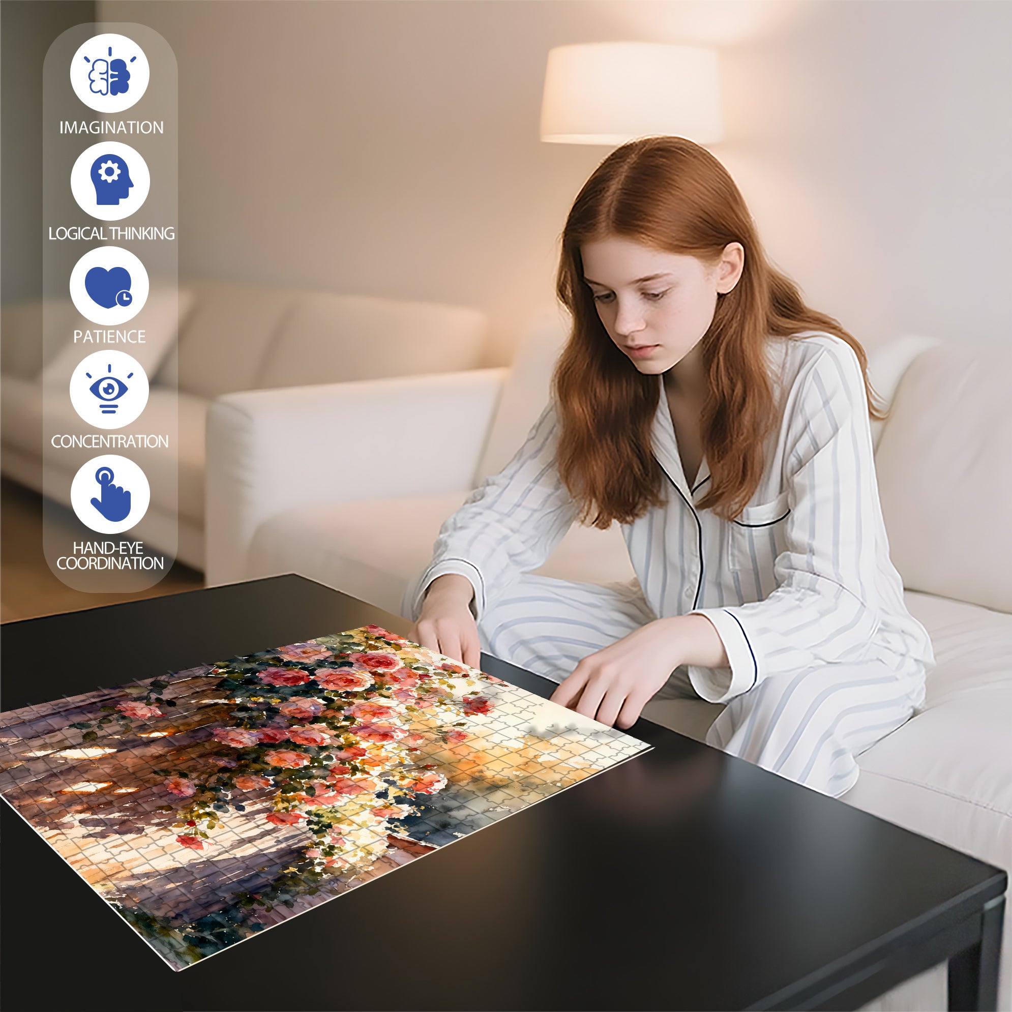 Blooming Roses 500pcs/1000pcs Jigsaw Puzzle, Scratch-Resistant, Interactive Family Game & Brain-Boosting DIY Decor, Perfect for Halloween, Christmas & New Year Gifts, Family Puzzle Game