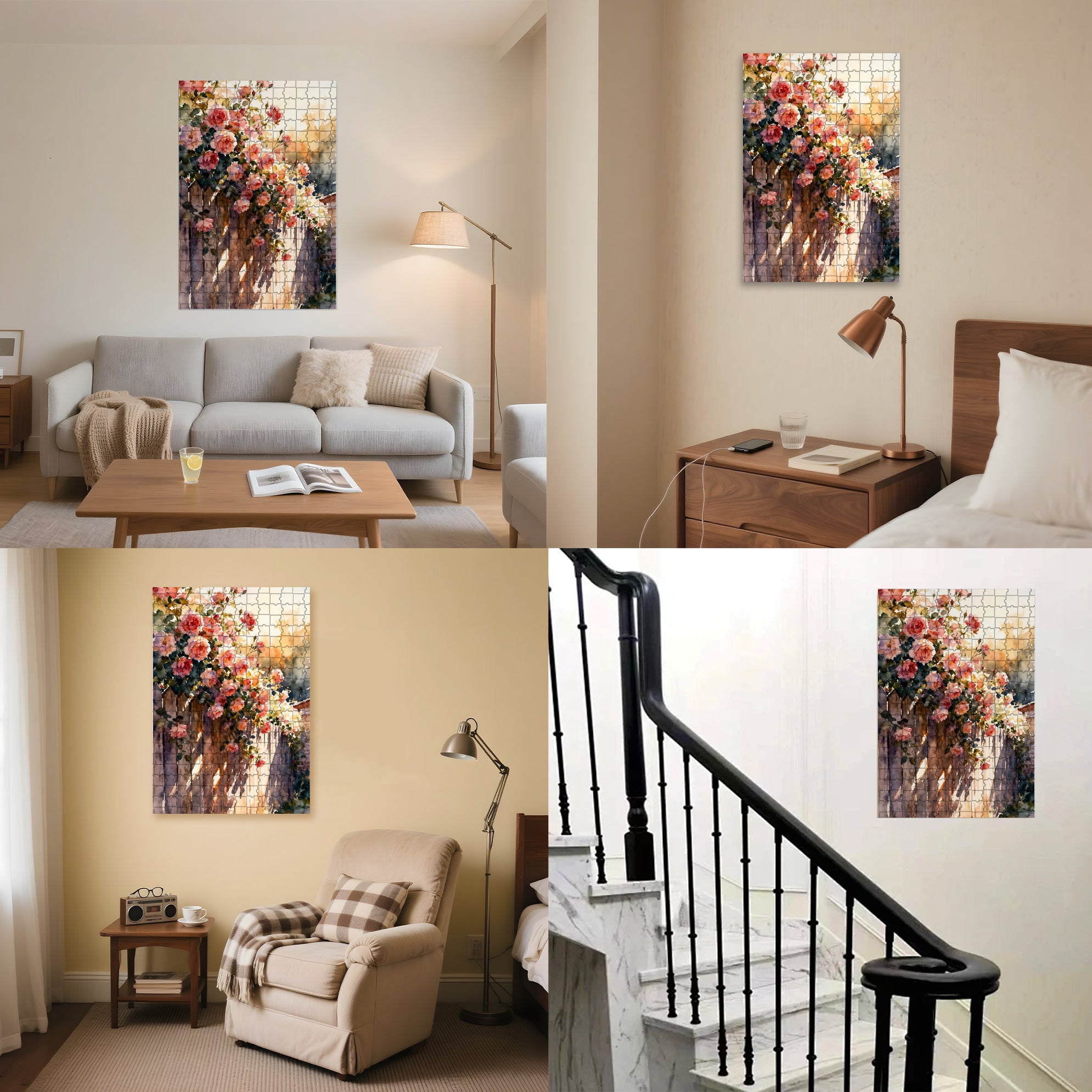 Blooming Roses 500pcs/1000pcs Jigsaw Puzzle, Scratch-Resistant, Interactive Family Game & Brain-Boosting DIY Decor, Perfect for Halloween, Christmas & New Year Gifts, Family Puzzle Game