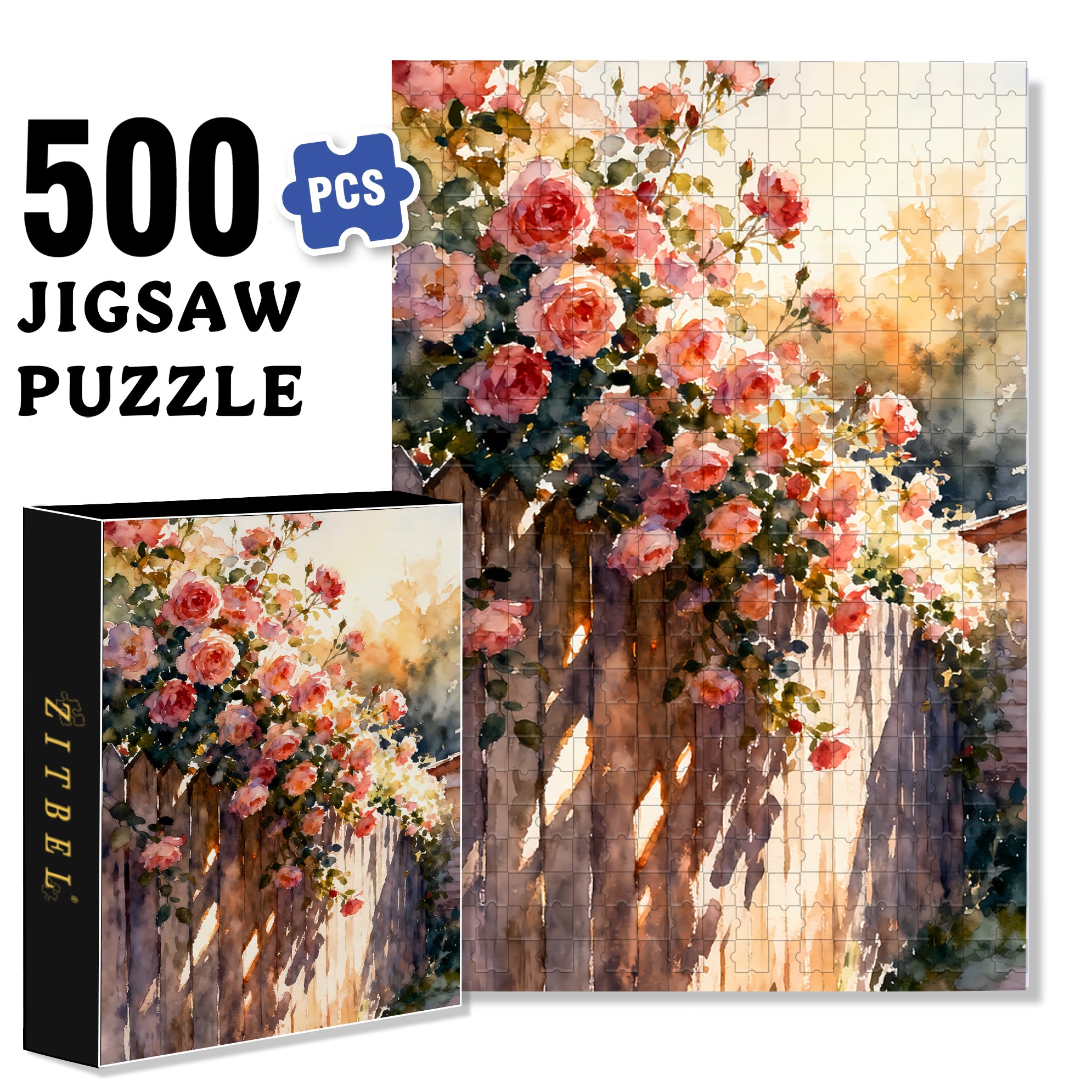 Blooming Roses 500pcs/1000pcs Jigsaw Puzzle, Scratch-Resistant, Interactive Family Game & Brain-Boosting DIY Decor, Perfect for Halloween, Christmas & New Year Gifts, Family Puzzle Game