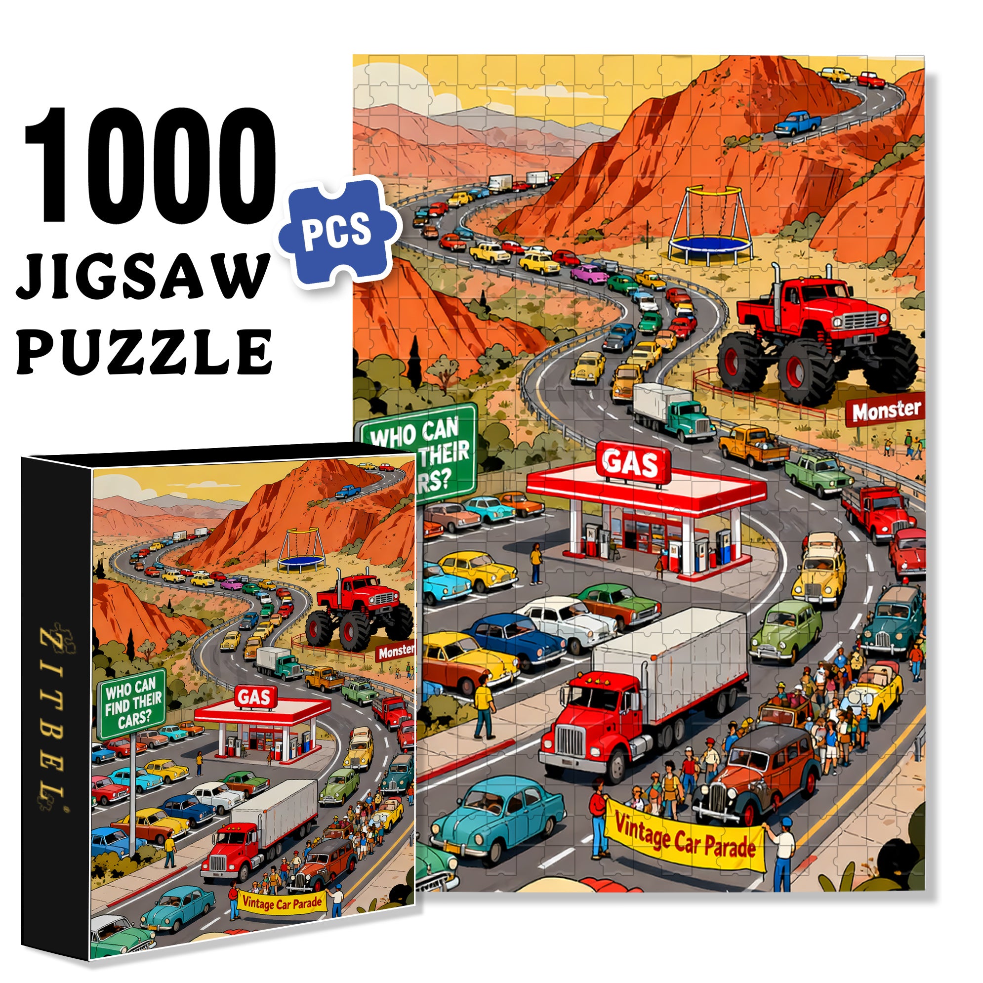Car Parade 500pcs/1000pcs Jigsaw Puzzle, Scratch-Resistant, Interactive Family Game & Brain-Boosting DIY Decor, Perfect for Halloween, Christmas & New Year Gifts, Family Puzzle Game