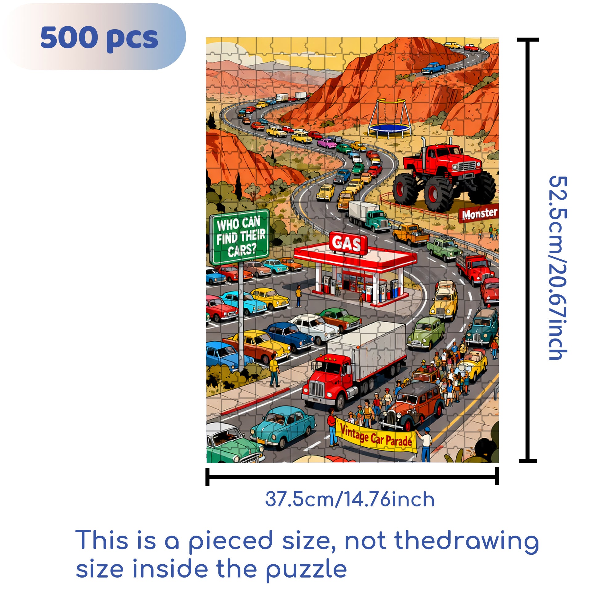 Car Parade 500pcs/1000pcs Jigsaw Puzzle, Scratch-Resistant, Interactive Family Game & Brain-Boosting DIY Decor, Perfect for Halloween, Christmas & New Year Gifts, Family Puzzle Game
