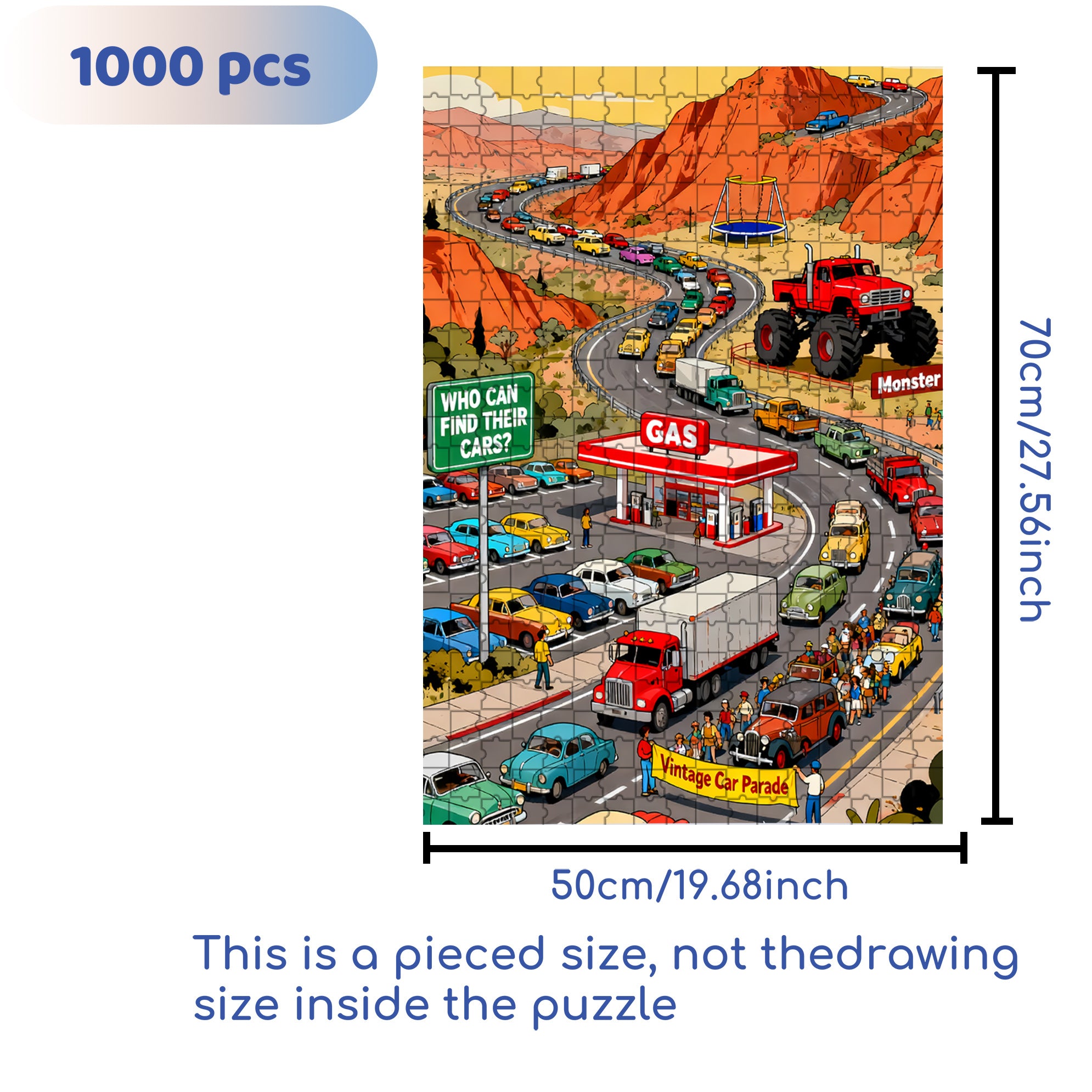 Car Parade 500pcs/1000pcs Jigsaw Puzzle, Scratch-Resistant, Interactive Family Game & Brain-Boosting DIY Decor, Perfect for Halloween, Christmas & New Year Gifts, Family Puzzle Game