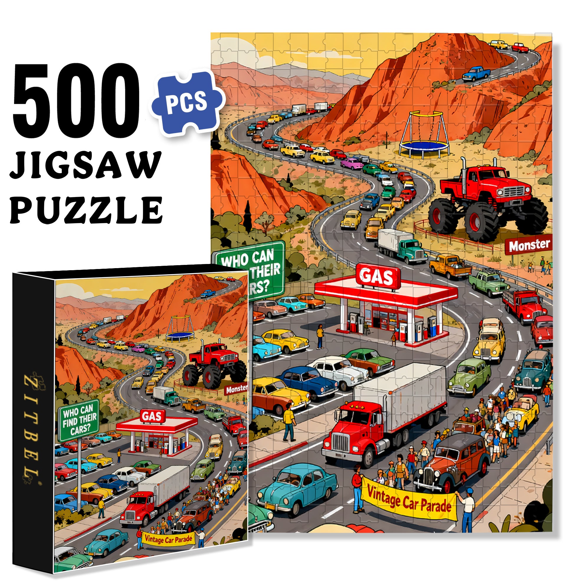 Car Parade 500pcs/1000pcs Jigsaw Puzzle, Scratch-Resistant, Interactive Family Game & Brain-Boosting DIY Decor, Perfect for Halloween, Christmas & New Year Gifts, Family Puzzle Game