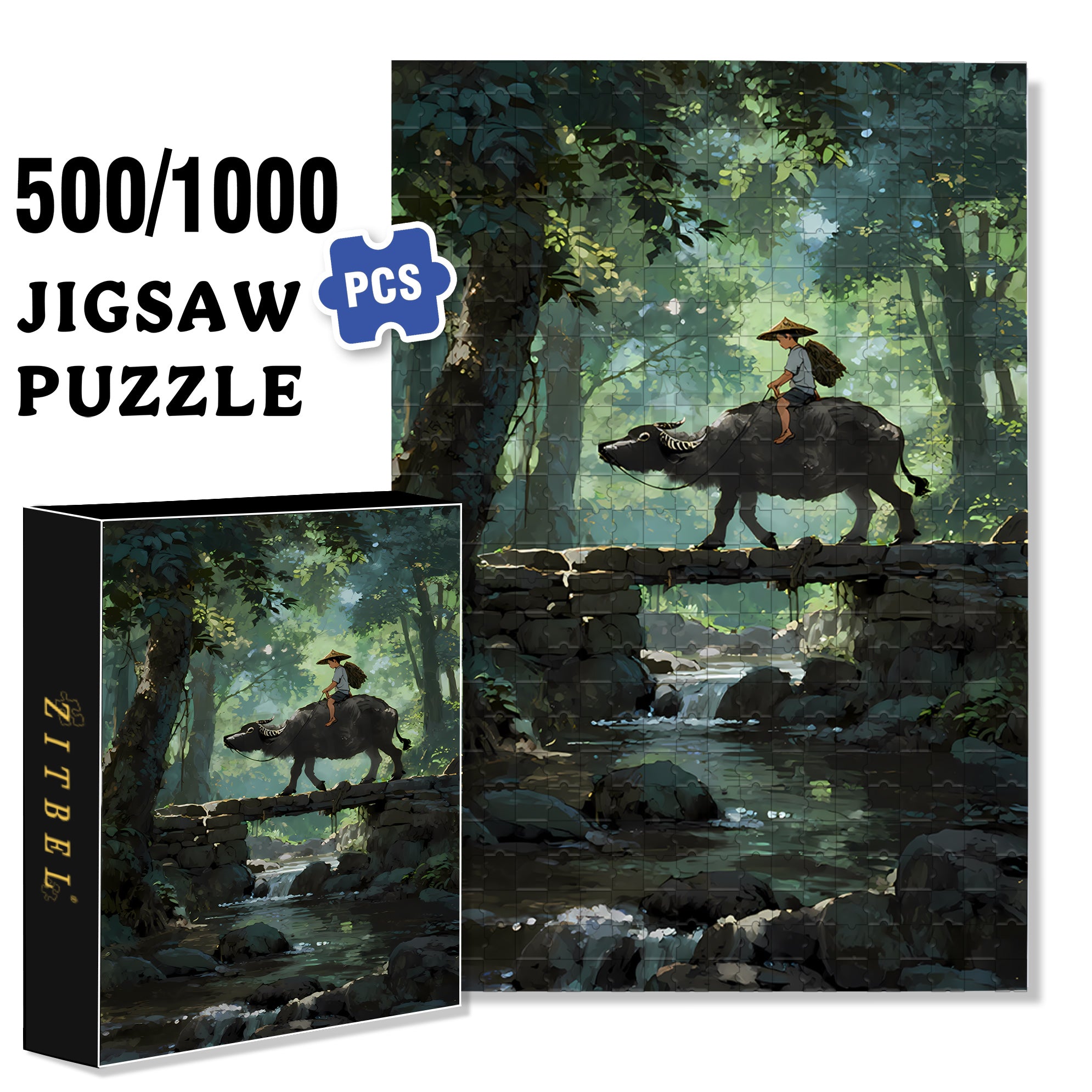 Cattle Herding 500pcs/1000pcs Jigsaw Puzzle, Scratch-Resistant, Interactive Family Game & Brain-Boosting DIY Decor, Perfect for Halloween, Christmas & New Year Gifts, Family Puzzle Game
