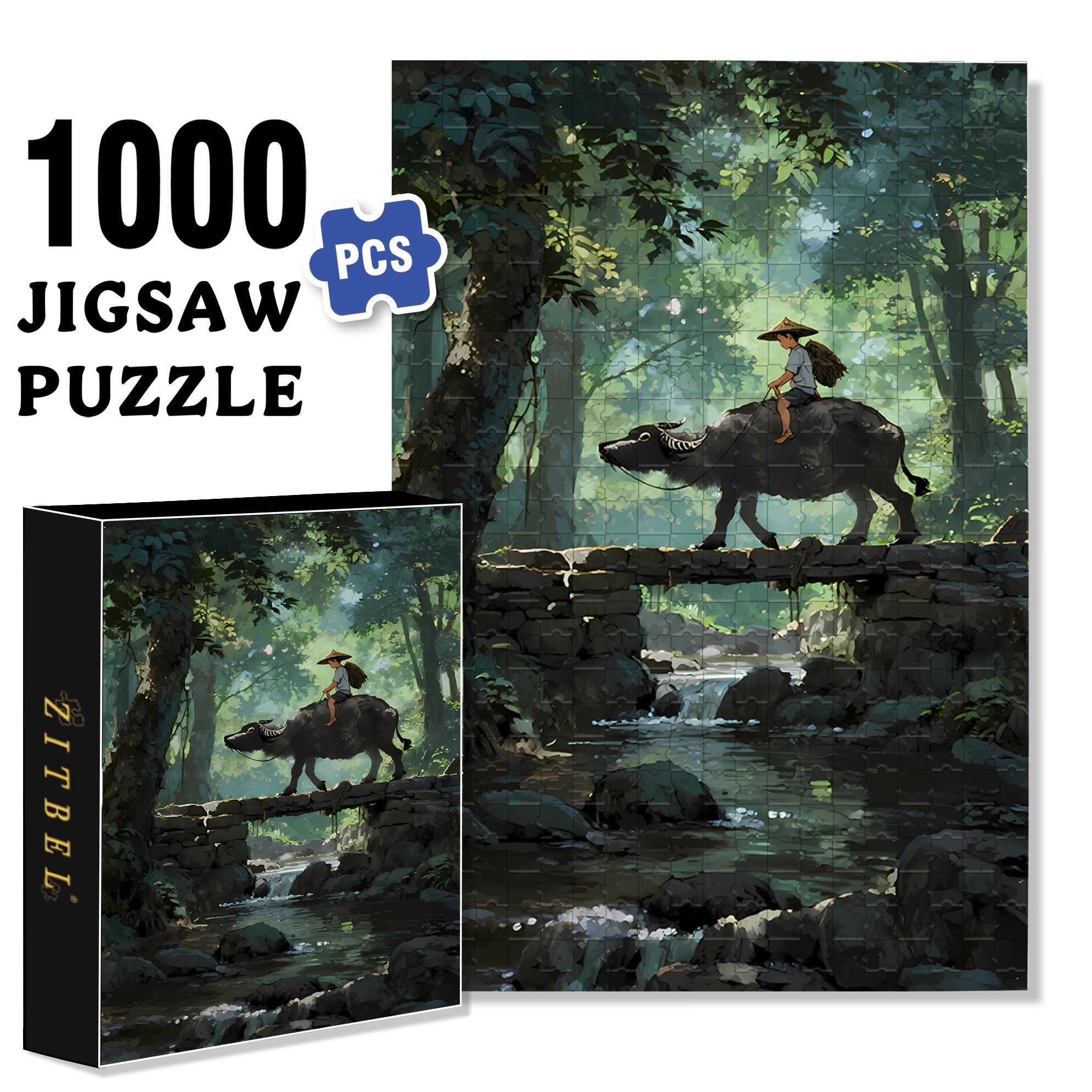 Cattle Herding 500pcs/1000pcs Jigsaw Puzzle, Scratch-Resistant, Interactive Family Game & Brain-Boosting DIY Decor, Perfect for Halloween, Christmas & New Year Gifts, Family Puzzle Game