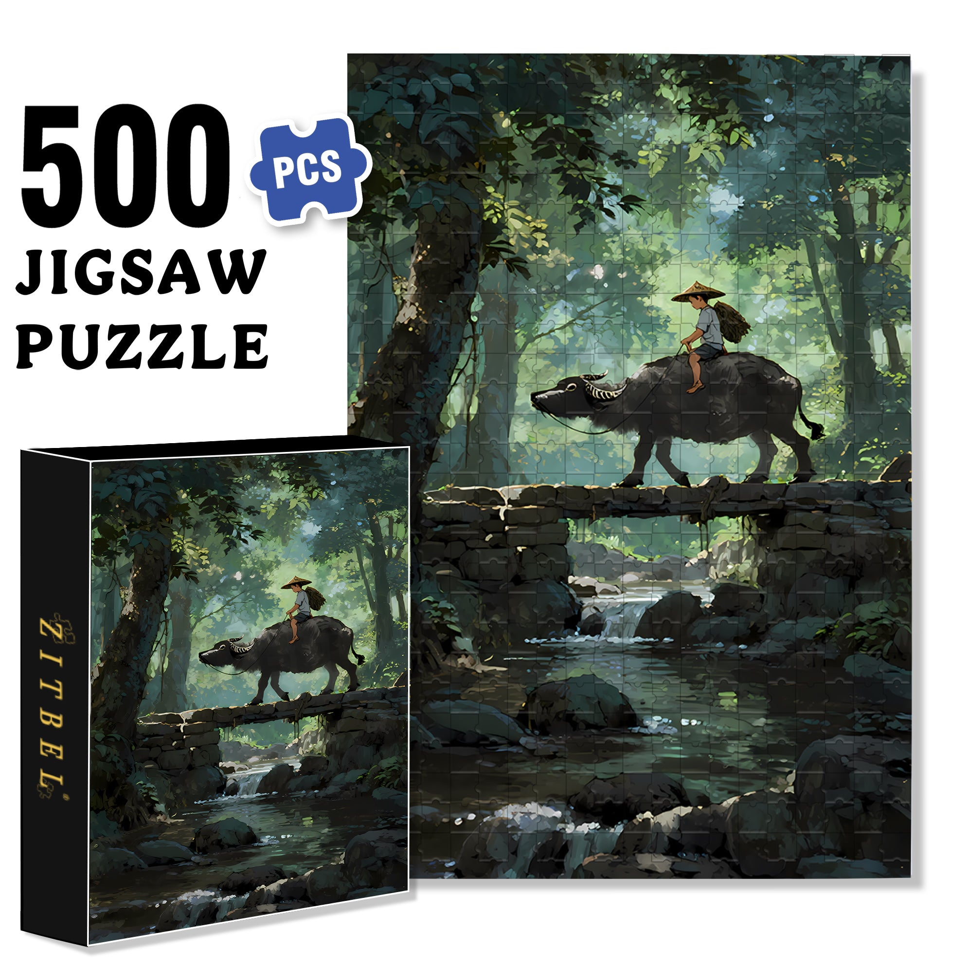 Cattle Herding 500pcs/1000pcs Jigsaw Puzzle, Scratch-Resistant, Interactive Family Game & Brain-Boosting DIY Decor, Perfect for Halloween, Christmas & New Year Gifts, Family Puzzle Game